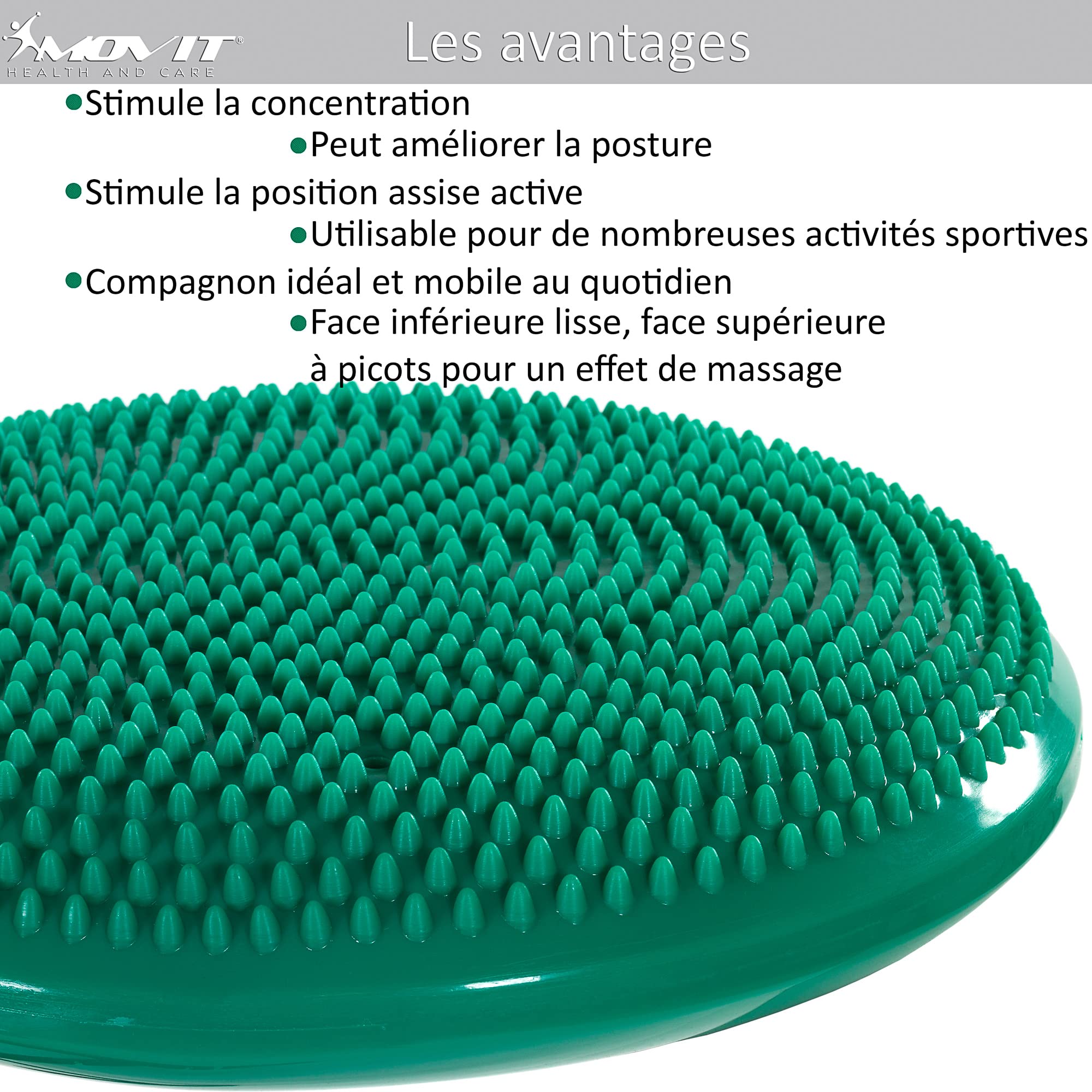 MOVIT Coussin d'assise à Balle Dynamic Seat avec Pompe, 33 cm ou 38 cm, Choix de Couleur, Coussin d'air à Picots Coussin d'équilibre