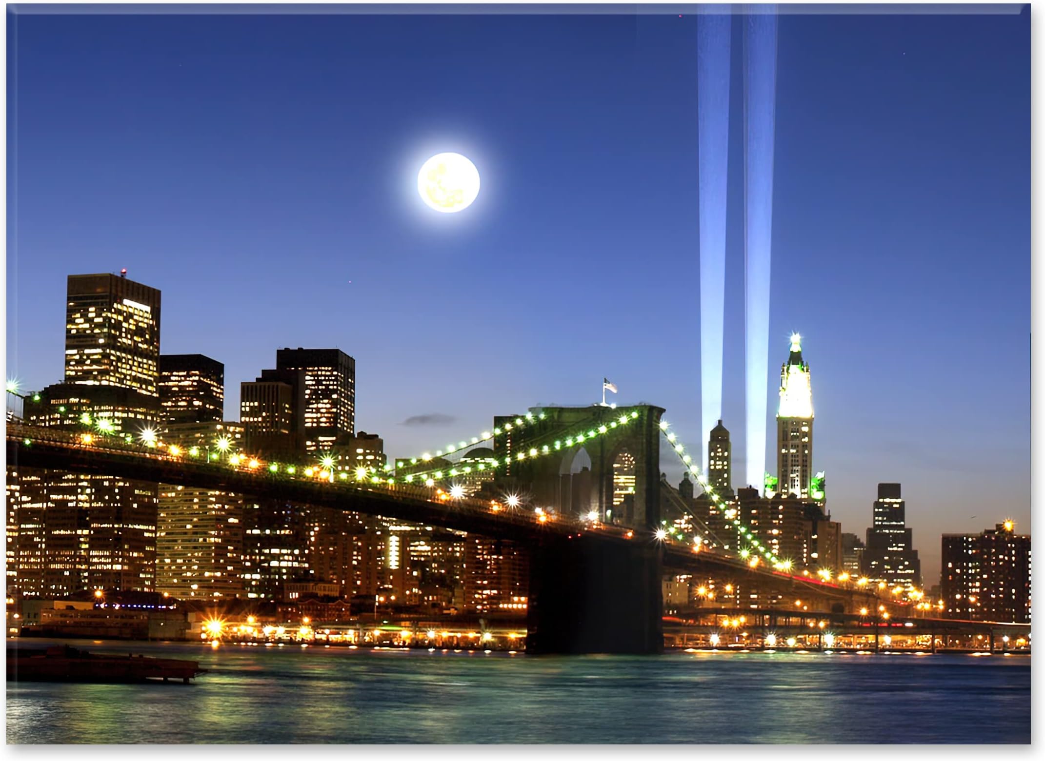 Brooklyn Bridge and WTC Memorial Lights New York City Photo Souvenir Refrigerator Magnet Keepsake Memorabilia NYC Fridge Magnets Great Gift