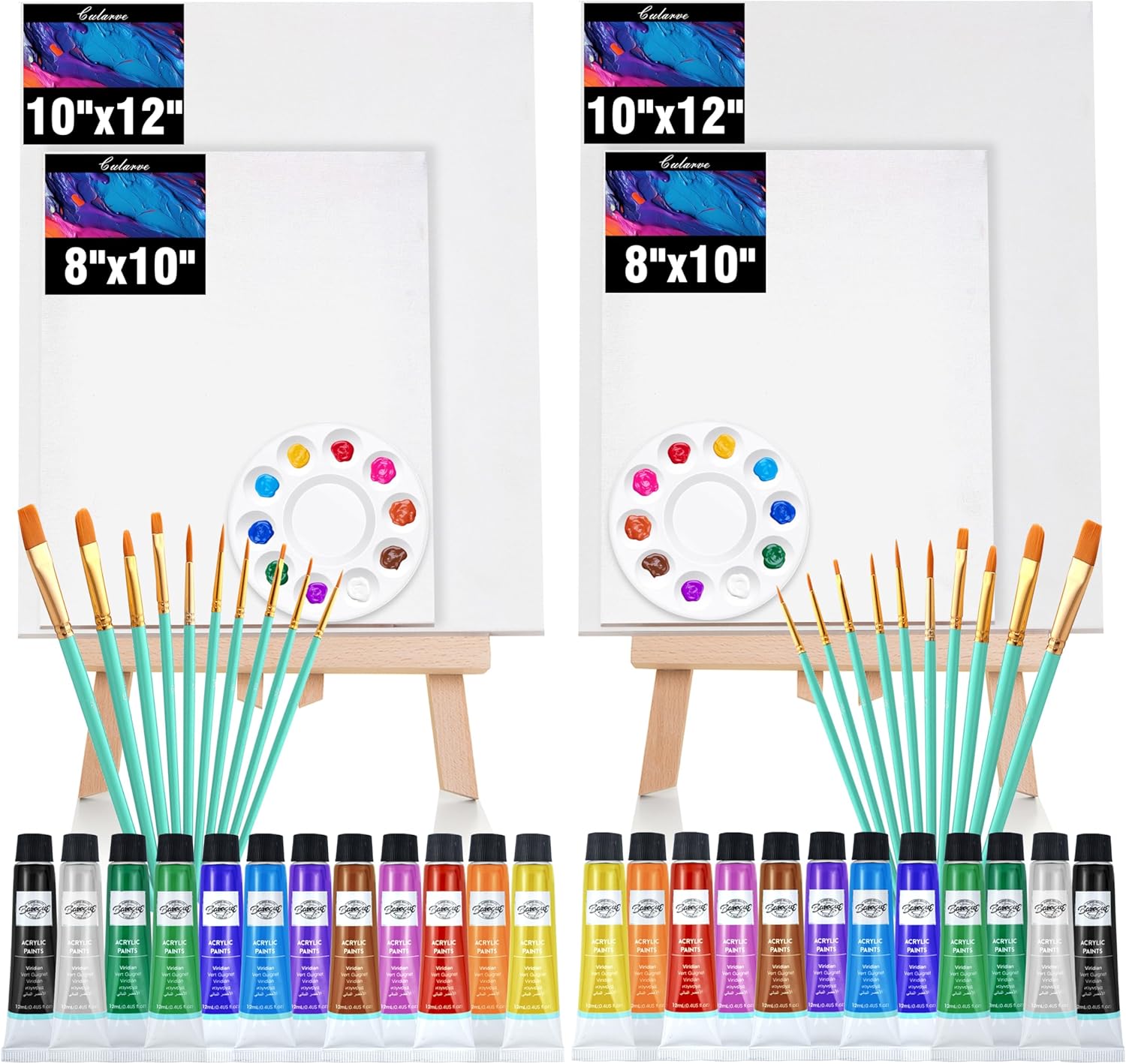 2 Pack Painting Kits for Adults 10''x12'' and 8''x10'' Canvas Acrylic Paint Set, Sip and Paint Kit for Adults with Easel, Perfect for Couples’ Date Nights, Art Beginners, and Painting Practice