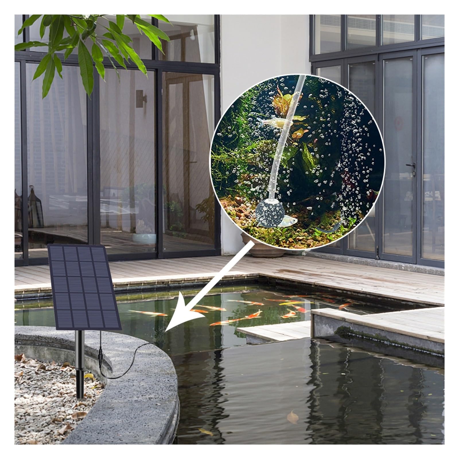 Ossigenatore ad energia solare 5V 2.5W Pompa aria for acquario 0.8L / min for ossigeno Aeratore senza batteria for la decorazione del paesaggio Piccolo laghetto da giardino