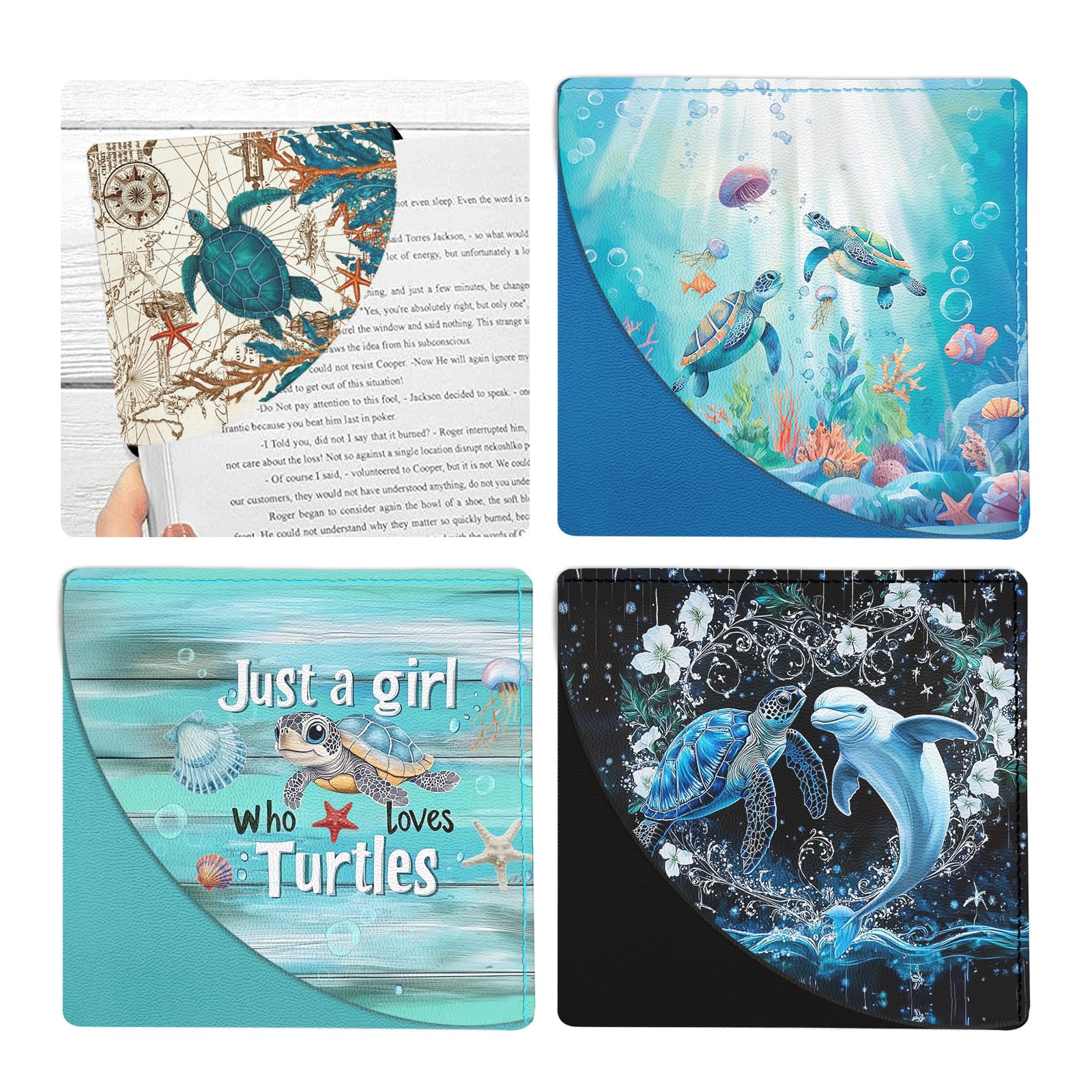 bolimoss Sea Turtle Bookmarks 4 Pcs, Cute Leather Book Accessories for Book Lovers, Funny Reading Corner Page Book Markers for Women Girls Men Teacher Student Boys Kids Retirement Birthday Gifts — image 1