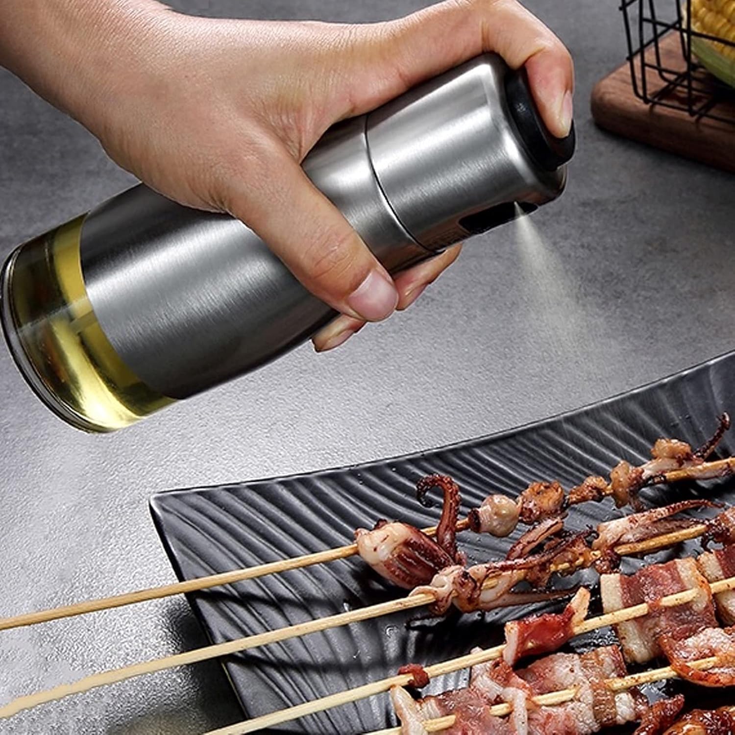 oil bottle Simple Stainless Steel Oil Spray Bottle Household Push Type Atomized Oil Dispenser Kitchen Multi-purpose Olive Oil Spray Bottle oil sprayer