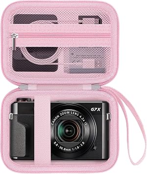 حقيبة كاميرا لكاميرا Canon PowerShot G7X Mark III/ G7 X Mark II/ SX740 hs الرقمية،غطاء واقٍ لكاميرا 4K Vlogging، حقيبة تخزين صلبة للسفر، جيب شبكي يناسب الكابل والبطاريات، وردي