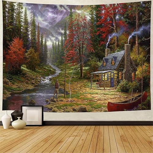 FENDROM Hermoso tapiz del mundo, clásico famoso, pintura al óleo, bosque, decoración del hogar, río, país, estética, decoración de habitación,