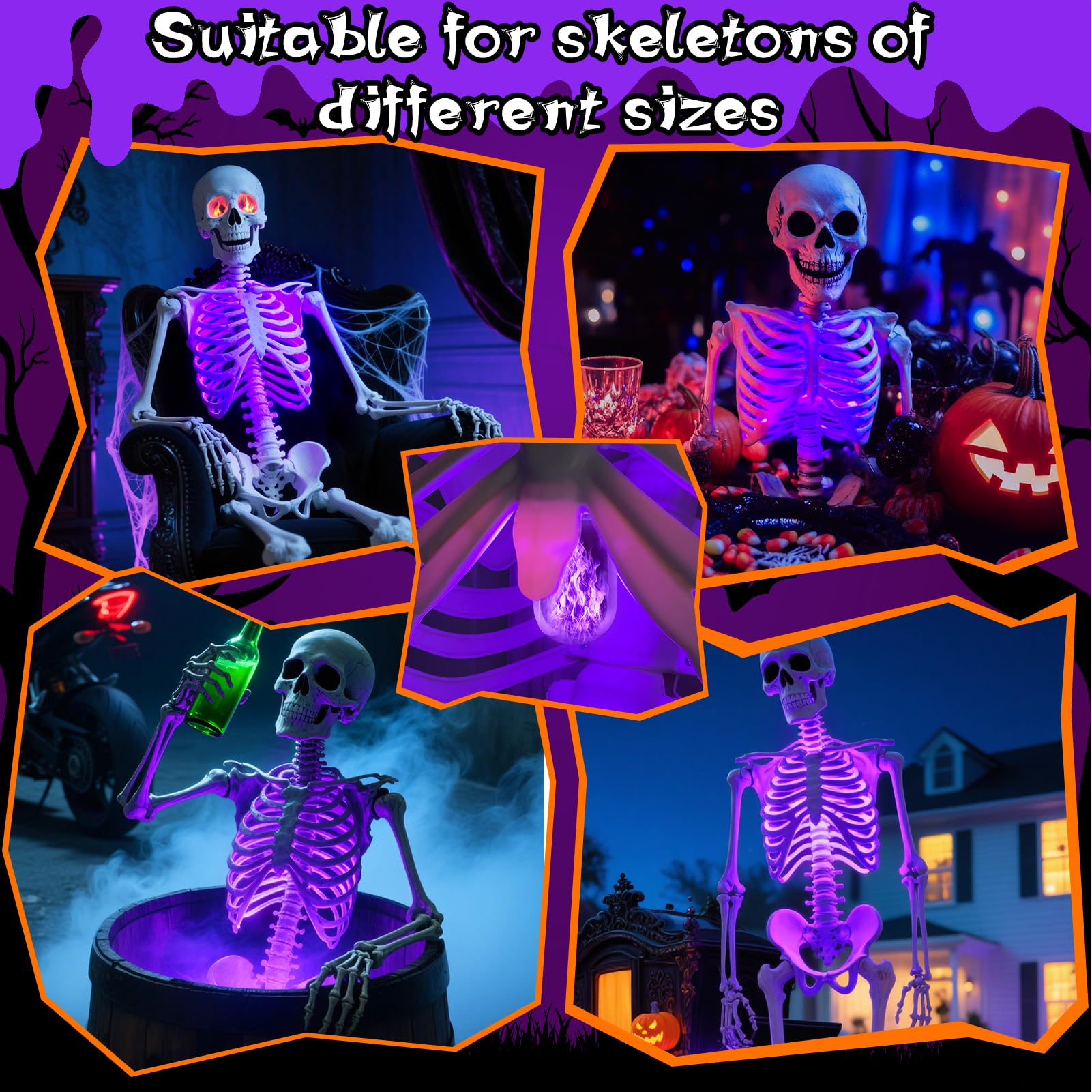 LED Blue Flame Light Bulb For Giant Skeletons - 19.7ft Cord, 4 Lighting Modes