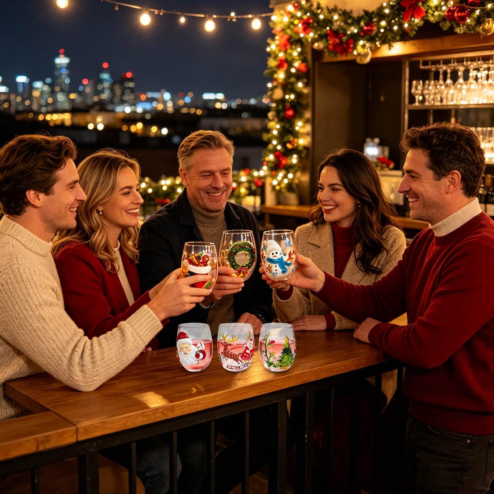 300 Ml Weihnachtsgläser – 6 Stiellose 3D-geprägte Weihnachtsglasbecher