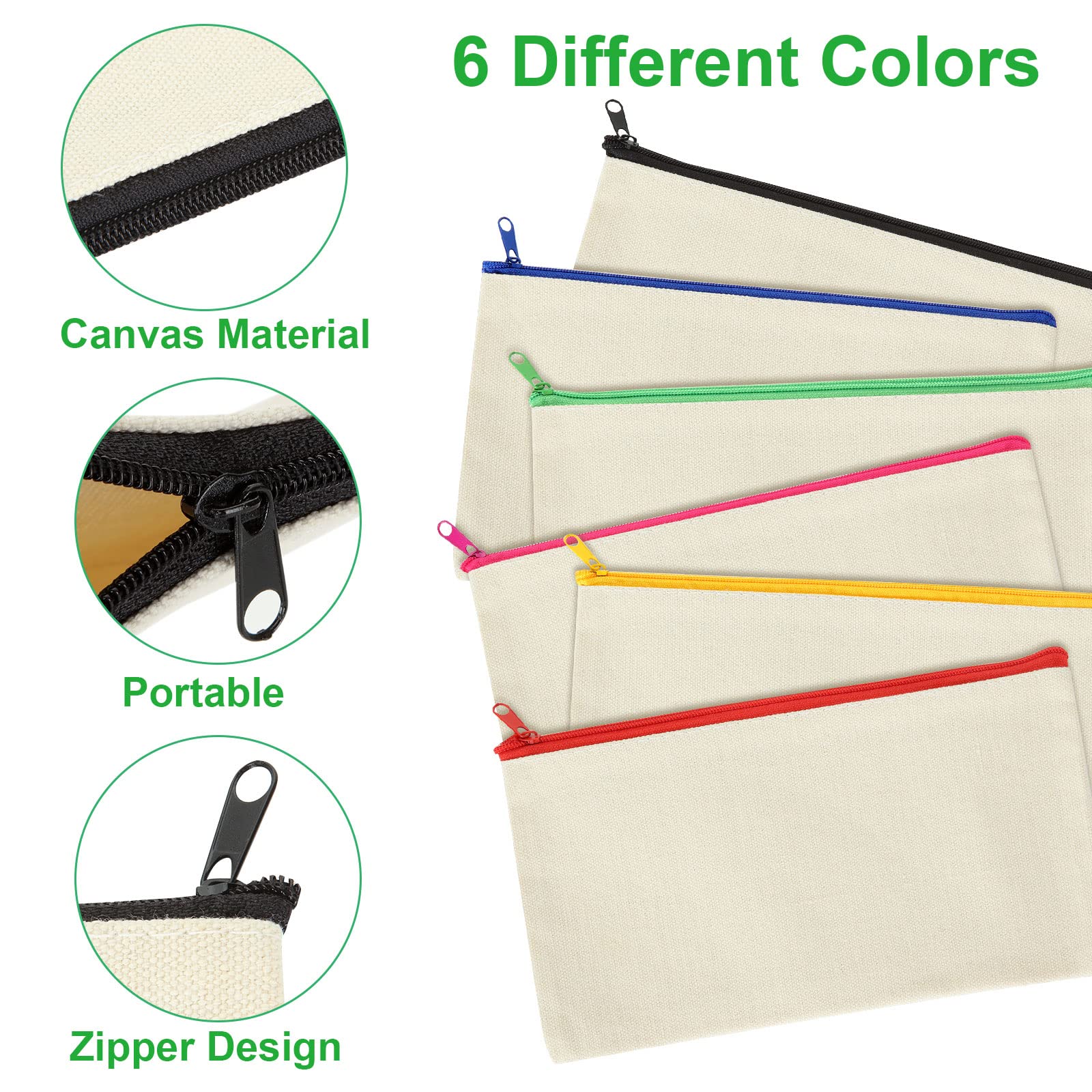 YOUNTHYE 30PCS Blank Canvas Pencil Case, Plain Canvas Zipper Pouch, Canvas Makeup Bags to Decorate for Painting School - Image 3