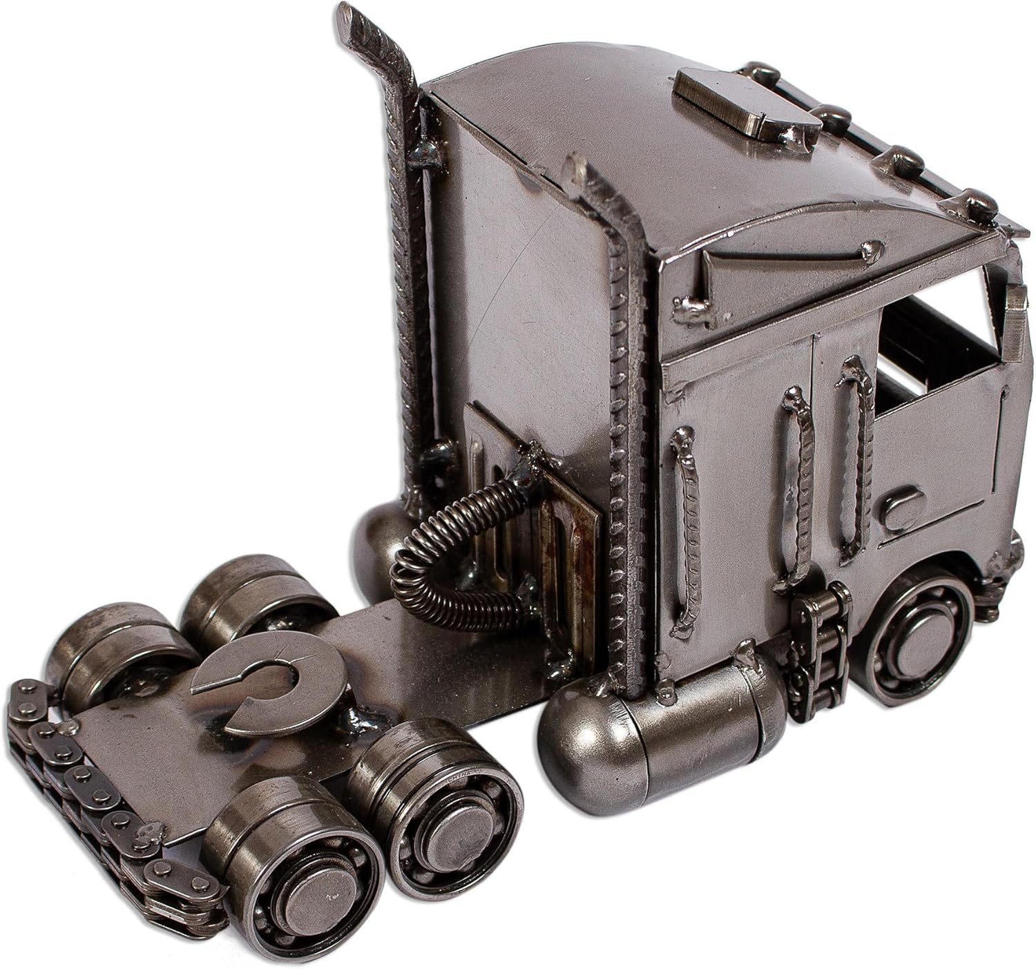 NOVICA Artisan Handmade Recycled Auto Parts Sculpture Ecofriendly Metal Semi Truck Mexico Rustic Planes Trains Autos [6.75in H x 4.7in W x 9.5in D] ' Rustic Truck'