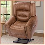 Classical Large Power Lift Recliner Chair for Elderly with Heat and Massage, Dual Motor Lay Flat Electric Lift Chair Recliner for Adults, Living Room, Bedroom, SLRY005061, Nut Brown