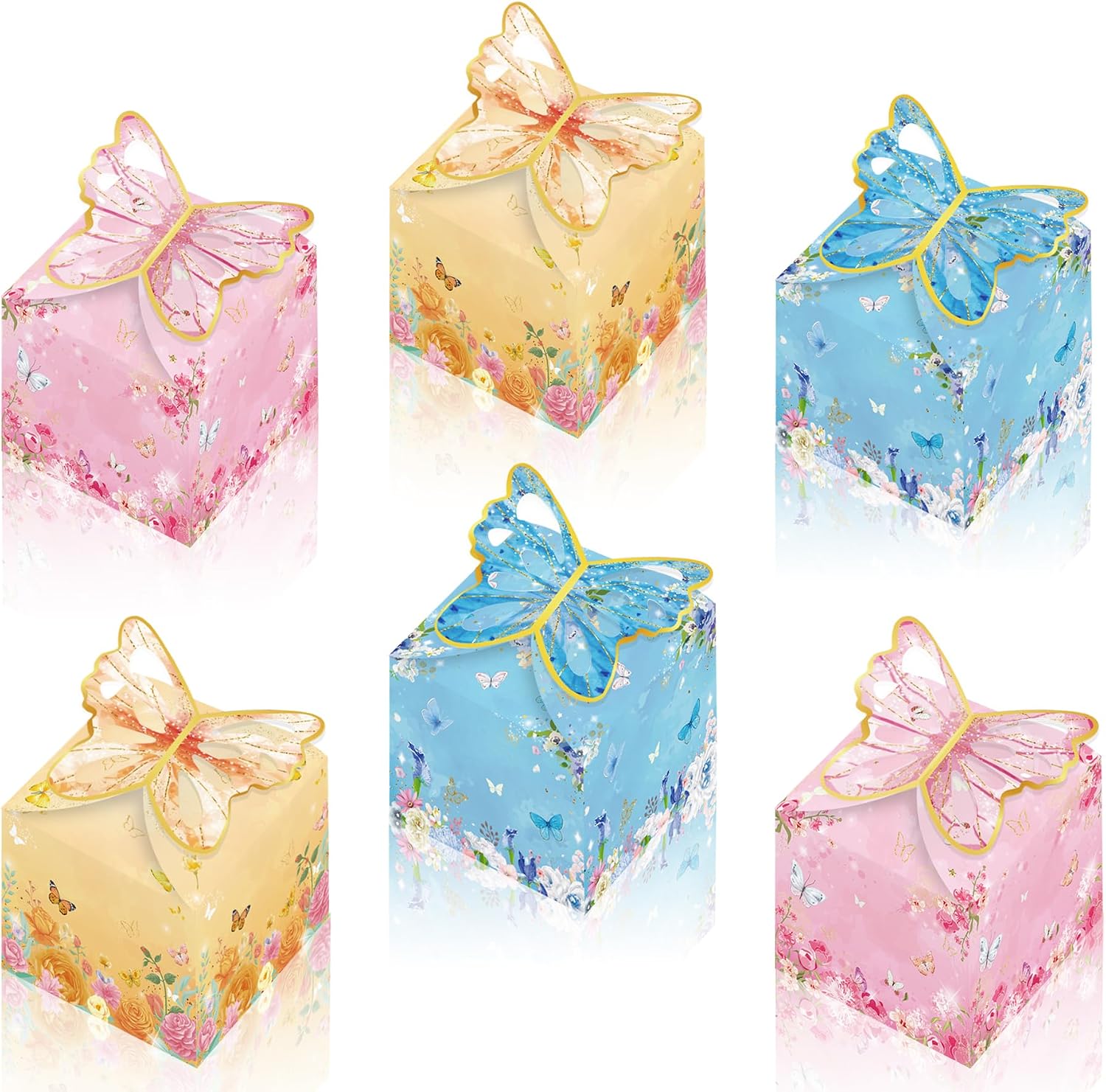 24 Pcs Butterfly Gift Boxes, 3D Cube Butterfly Goodie Treat Boxes with Gold Foil, Spring Garden Party Favor Boxes for Wedding, Bridal Shower, Baby Shower, Girl Birthday Party Decorations
