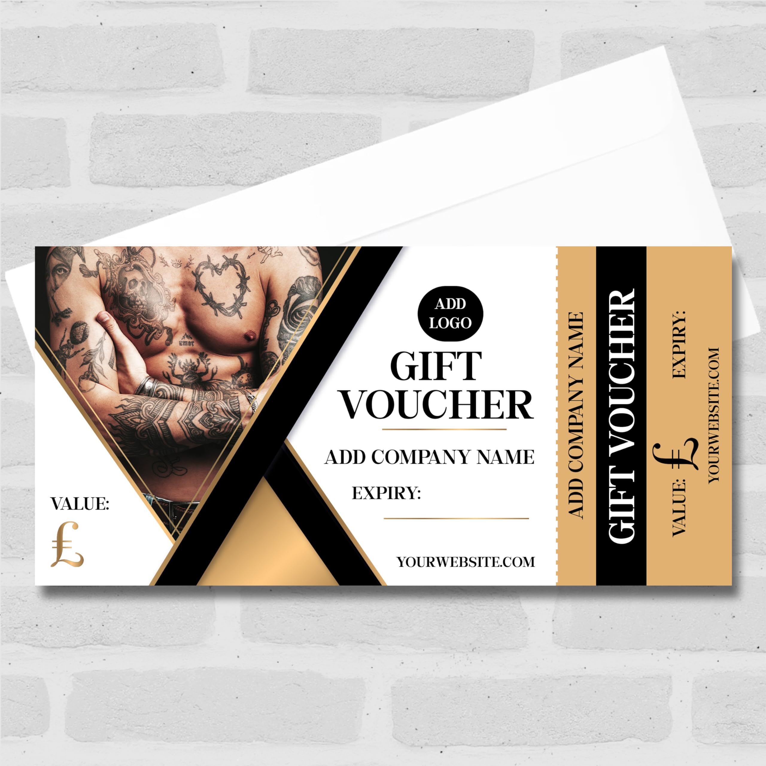 The Card Zoo Tattoo Studio Gold Navy Gold Any Details Perforated Business Gift Voucher
