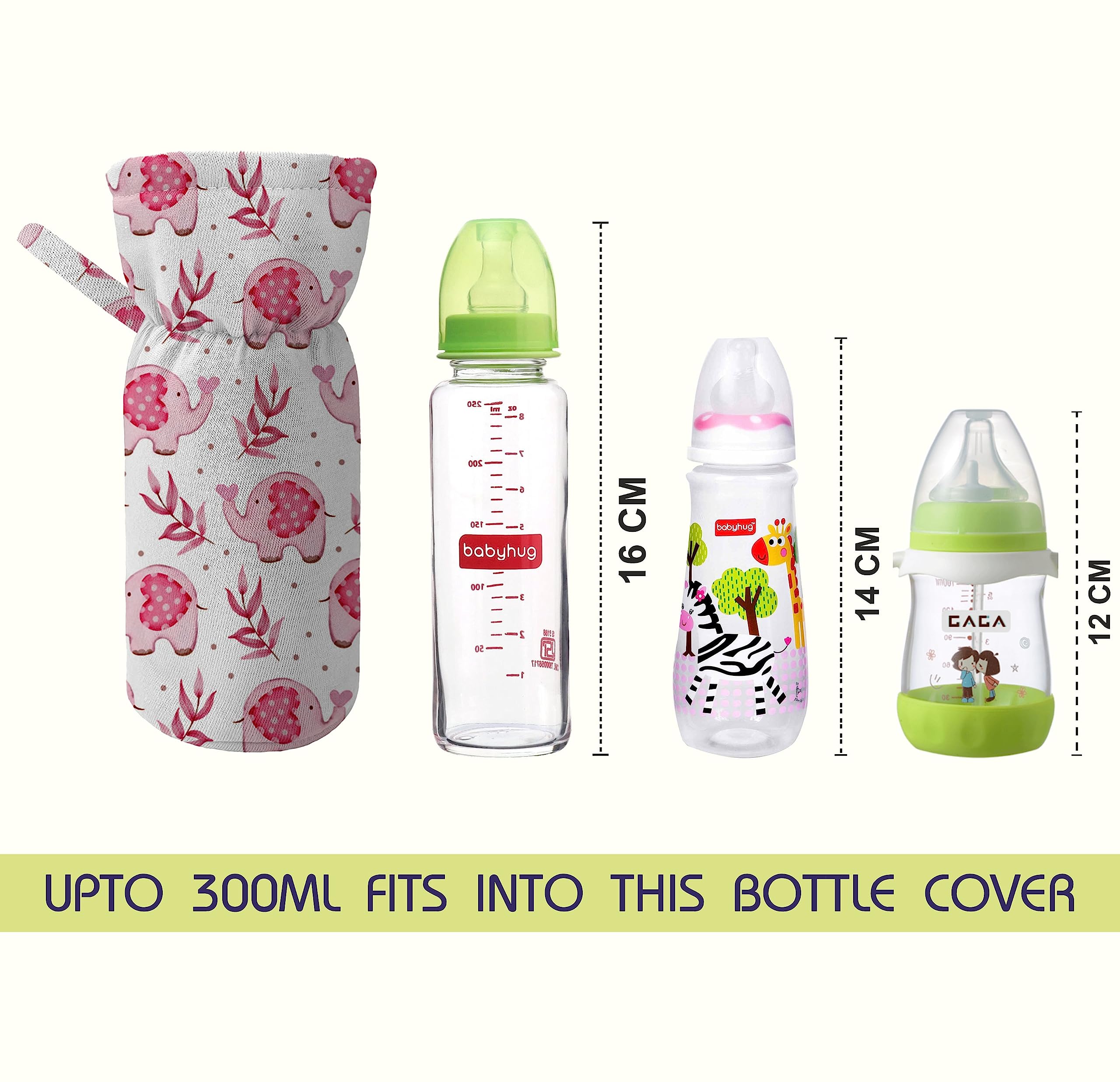 Novo Baby Cotton Soft Plush Baby Bottle Feeding Cover Tote Modern Bag Carrier Bag Bottle Cover with Strap Pack of 2 (Cute) 2