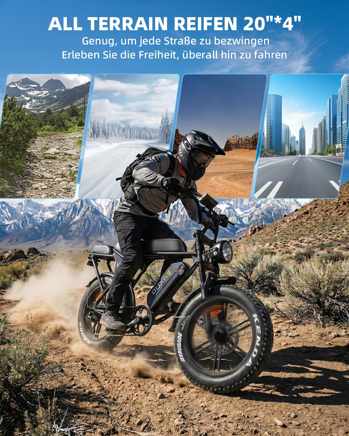 OUXI E-Bike 250W Motor Elektrofahrrad 20" x 4.0 Fatbike Hydraulische Scheibenbremsen NFC-Entsperrung 60Nm Drehmoment Vorne & Hinten Gepäckträger