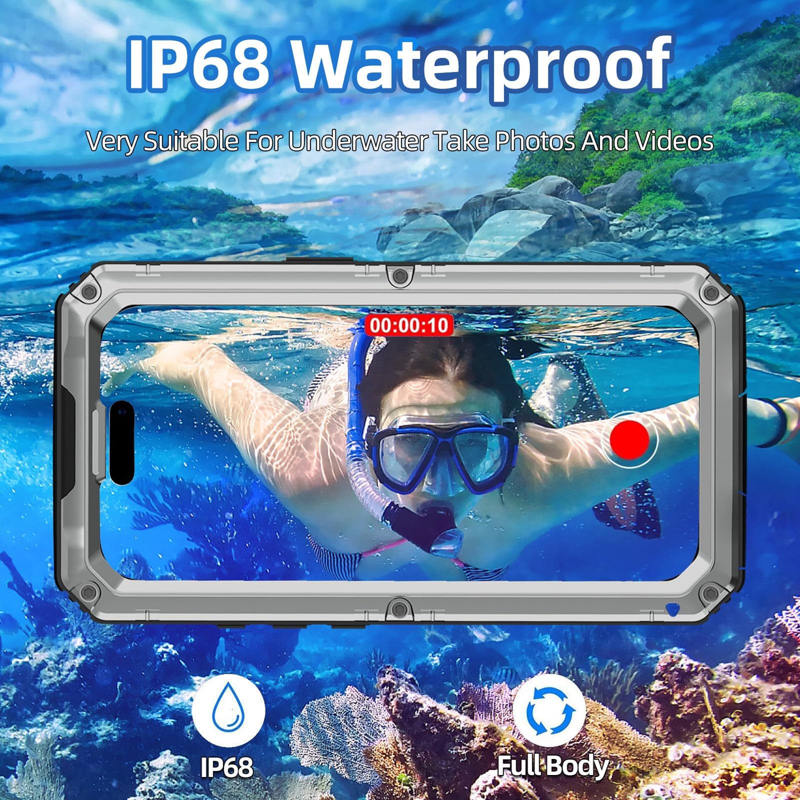 Magnetyczne etui do iPhone 17 Pro Max/17 Pro/17 Air/17, wodoodporne etui na ekran, wytrzymałe, odporne na wstrząsy, wojskowe, srebrne, 17