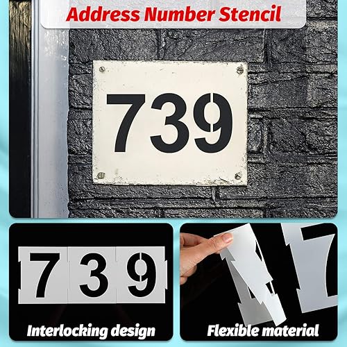 Miniatura 5 de Juego de 20 plantillas de bordillos de 0 a 9 números de dirección, plantillas de números de plástico reutilizables con 2 rollos de cinta adhesiva