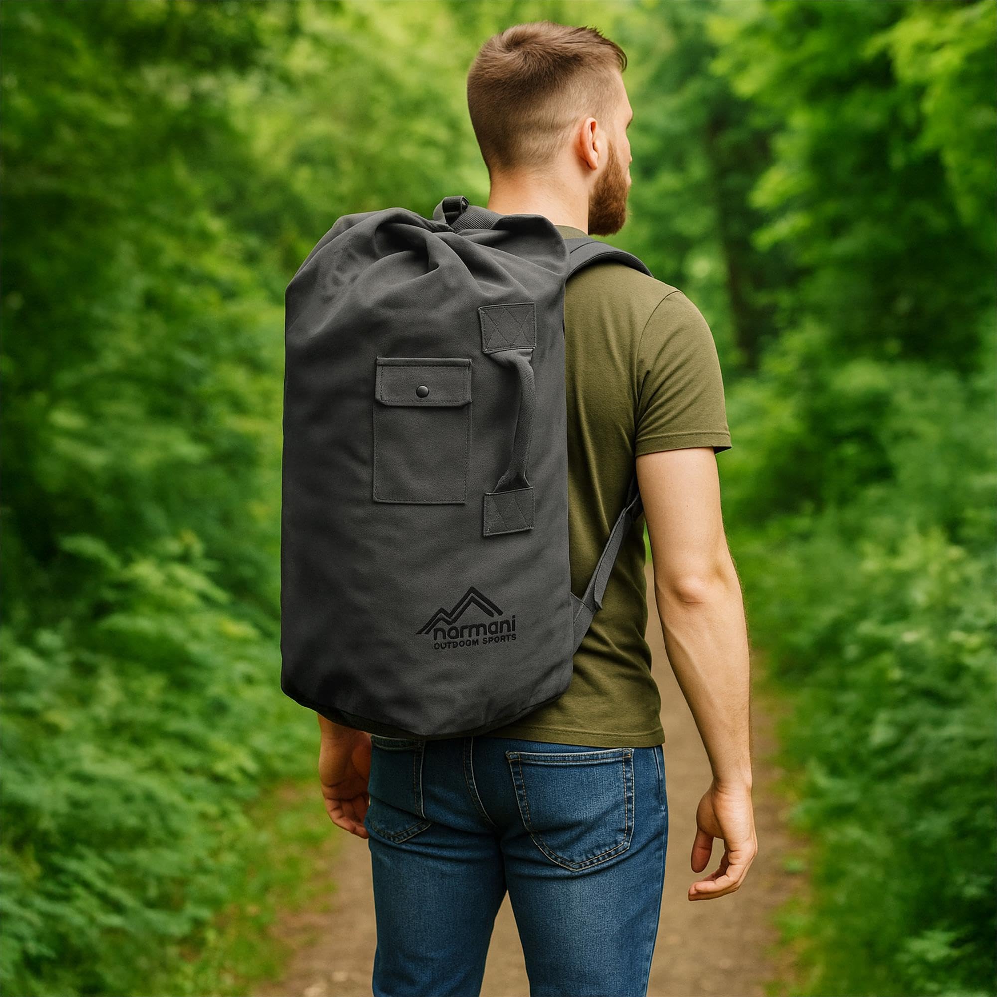 Seesack aus reißfestem Canvas-Material mit Doppelgurt und Metallverschluss - 100% Baumwolle Dunkelgrau 90 Liter