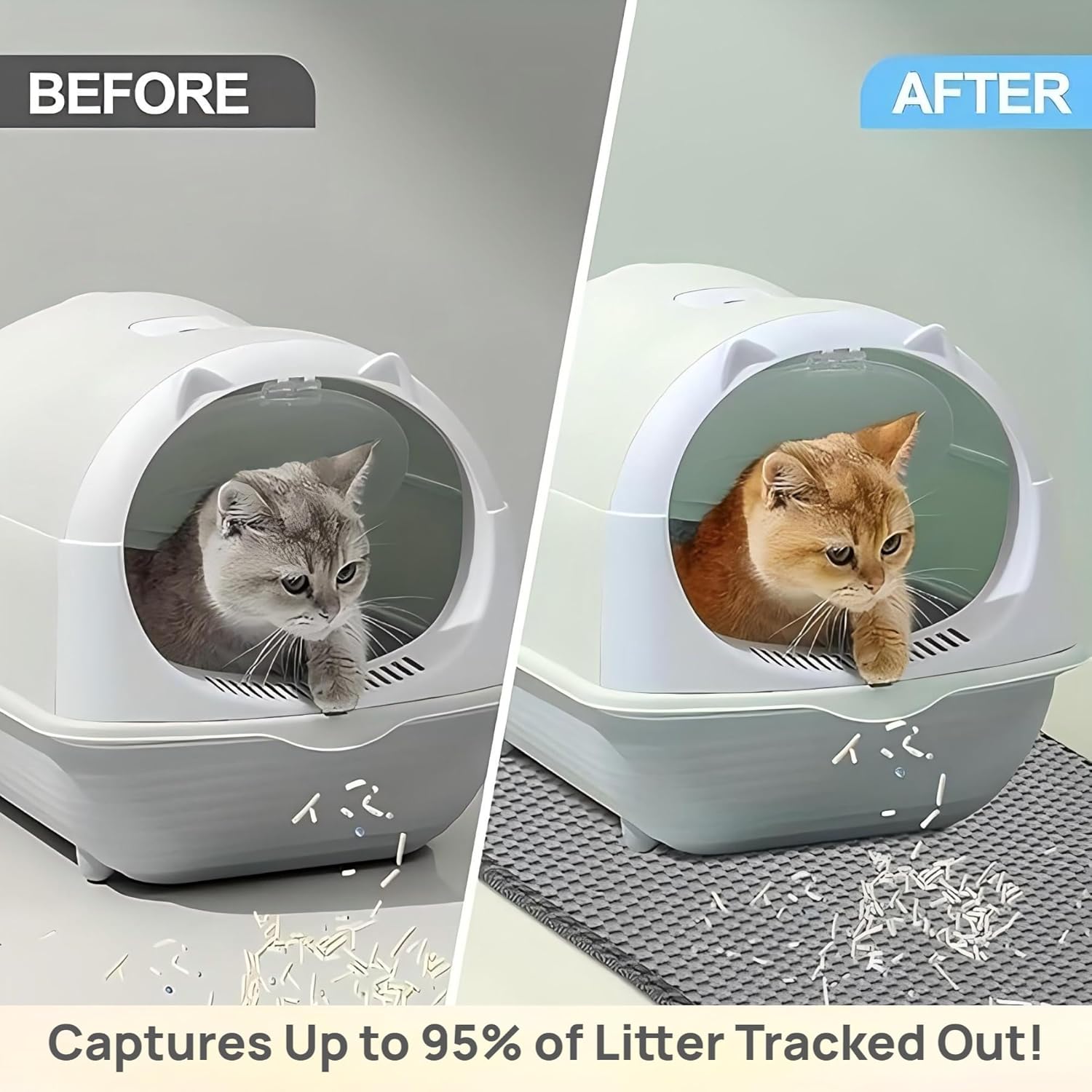Upgraded Cat Litter Mat, Pet Feeding Mat, Detachable Dual Layer Litter Trapper Pad, Easy Clean Washable Quick Emptying, Water Urine Proof, Non-Slip Soft on Kitty Paws, 23.6 x 17.7 Large Big