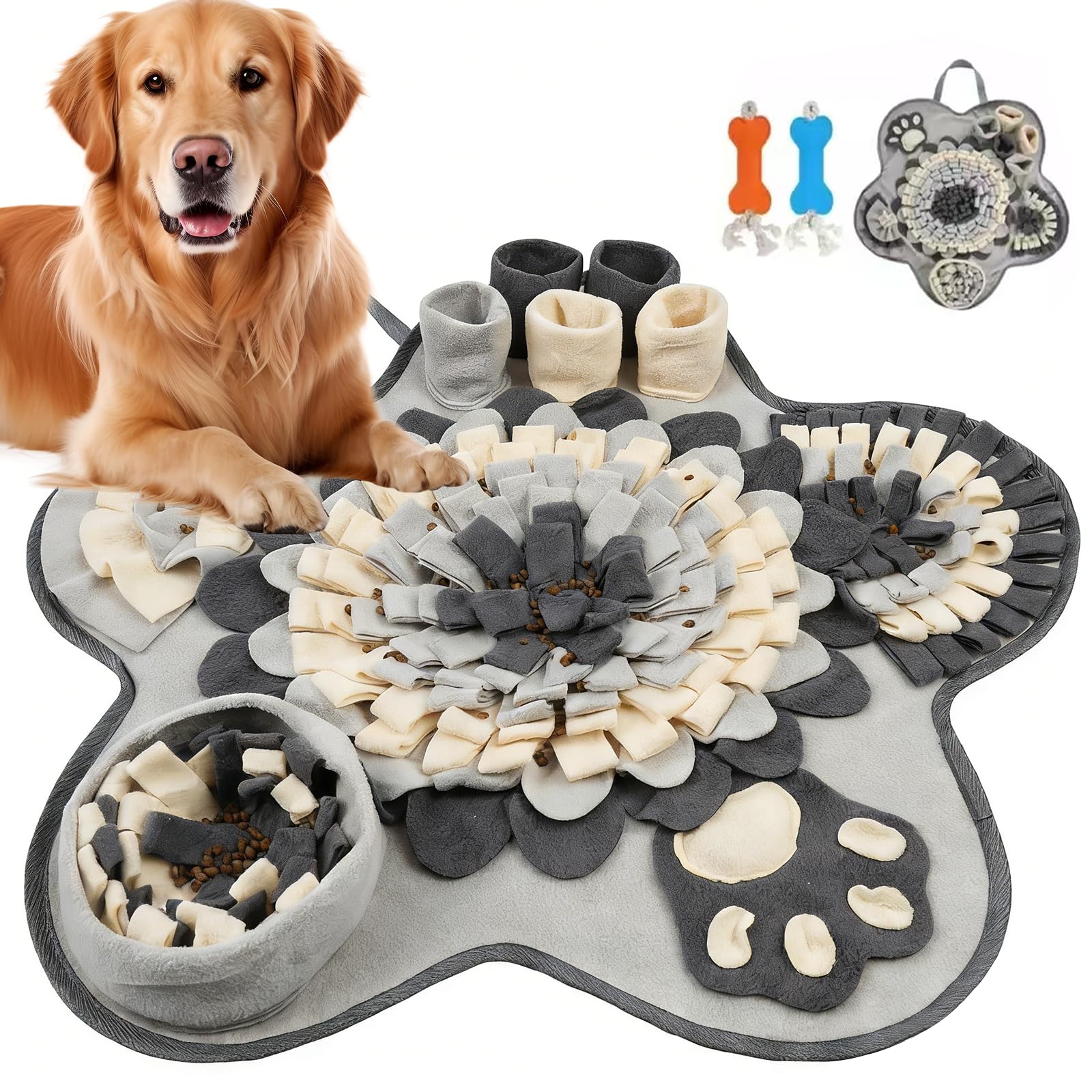 Sarvvte Dog Snuffle Mat & 2 Chew Bone Toys Set - Large Star-Shaped Snuffle Mat for Dogs Puppies, Enrichment Puzzle Toys for Mental Stimulation, Slow Feeding Mat & Dog Chew Toys for Boredom Relief
