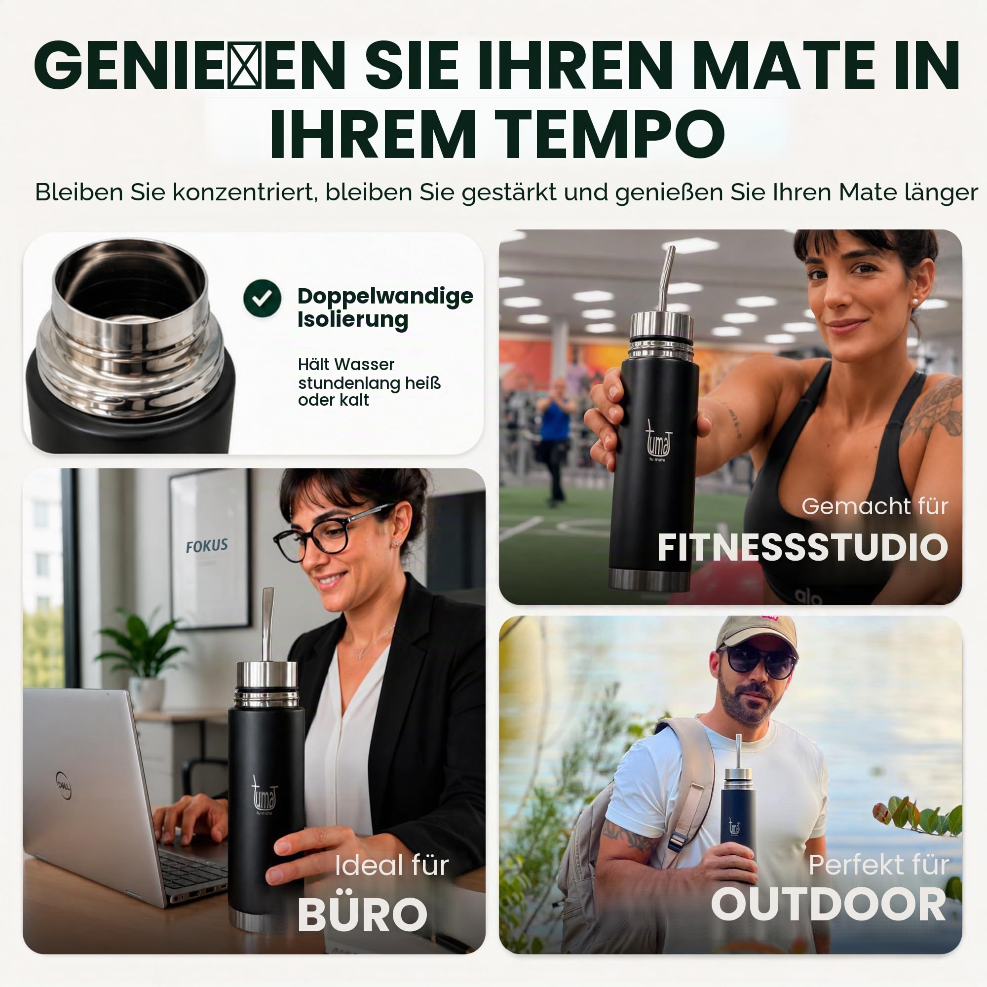 Mate Listo Automate – Auto Mate Isolierflasche mit Ausgießer, Fluvion Selbstbedienungssystem für Yerba Mate, Zwei Geschenke, 750 ml Edelstahl, Argentinian Mate Automatik-Set