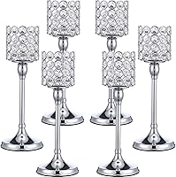 Vista 8 de Sieral 6 portavelas de cristal, candelabros altos a granel, velas de té para boda, comedor, centros de mesa para chimenea, candelabros, sala