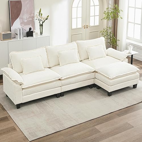 Miniatura 13 de URRED Cloud Couch - Sofá modular modular de 87 pulgadas, moderno sofá de asiento profundo en forma de L con otomana y almohadas, sofás de felpilla