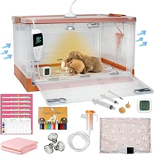 Puppy Incubator with Nebulization Accessory, Pet Incubator with Mat and Lamp, Dog Incubator for Newborn Puppies & Kittens