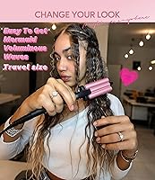 Vista 3 de FARERY Mini Hair Crimper Hair Waver 3 Temperature Adjustable, 3 Barrel Curling Iron for Short Hair, Hair Crimper for Women Beach Waves, 1/2 Inch for