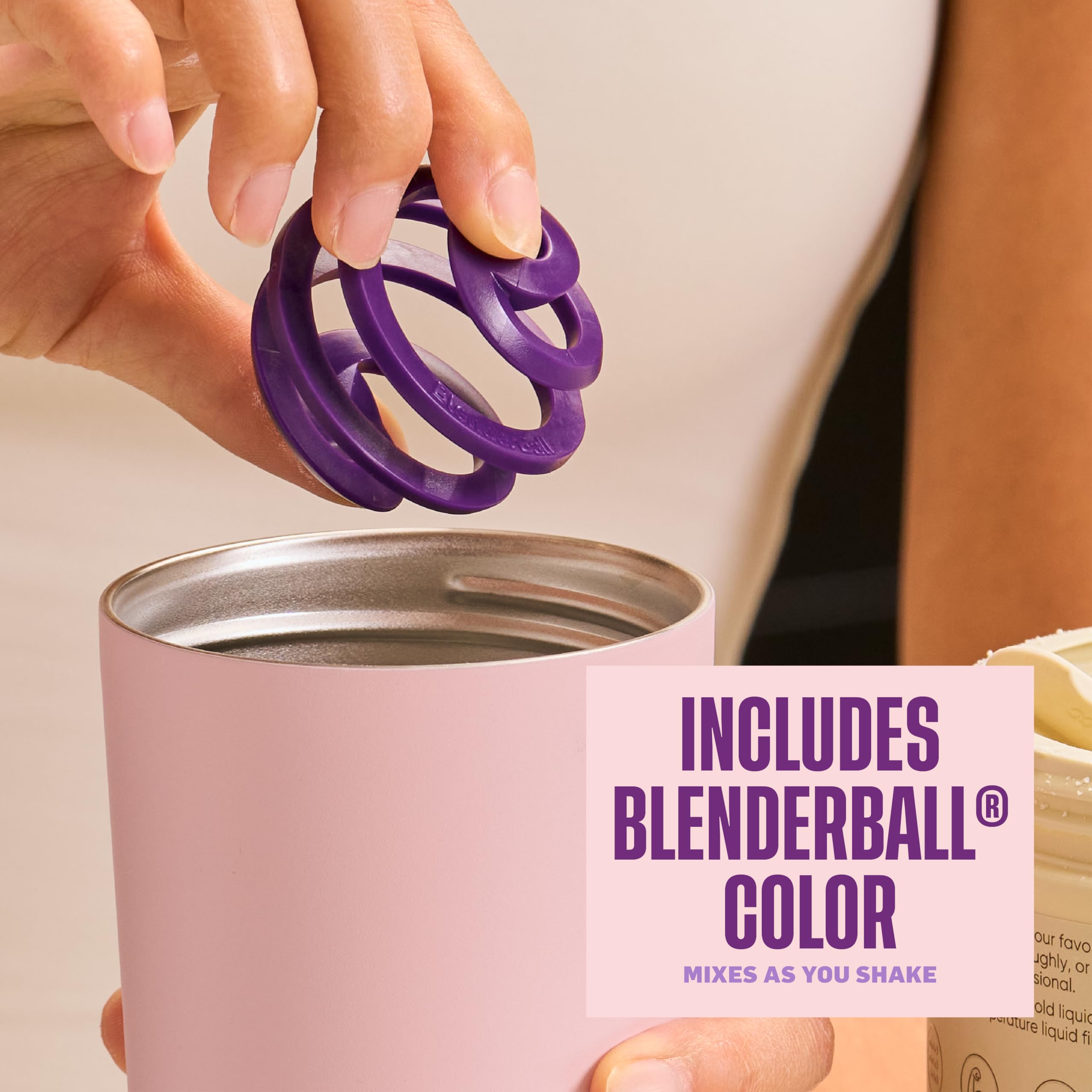 BlenderBottle Shaker isotherme 2 en 1 en acier inoxydable – Couvercle étanche – Paille, BlenderBall – Sans BPA – Pour boissons protéinées, smoothies et pré-entraînement, 710 ml, violet/rose (Velvet