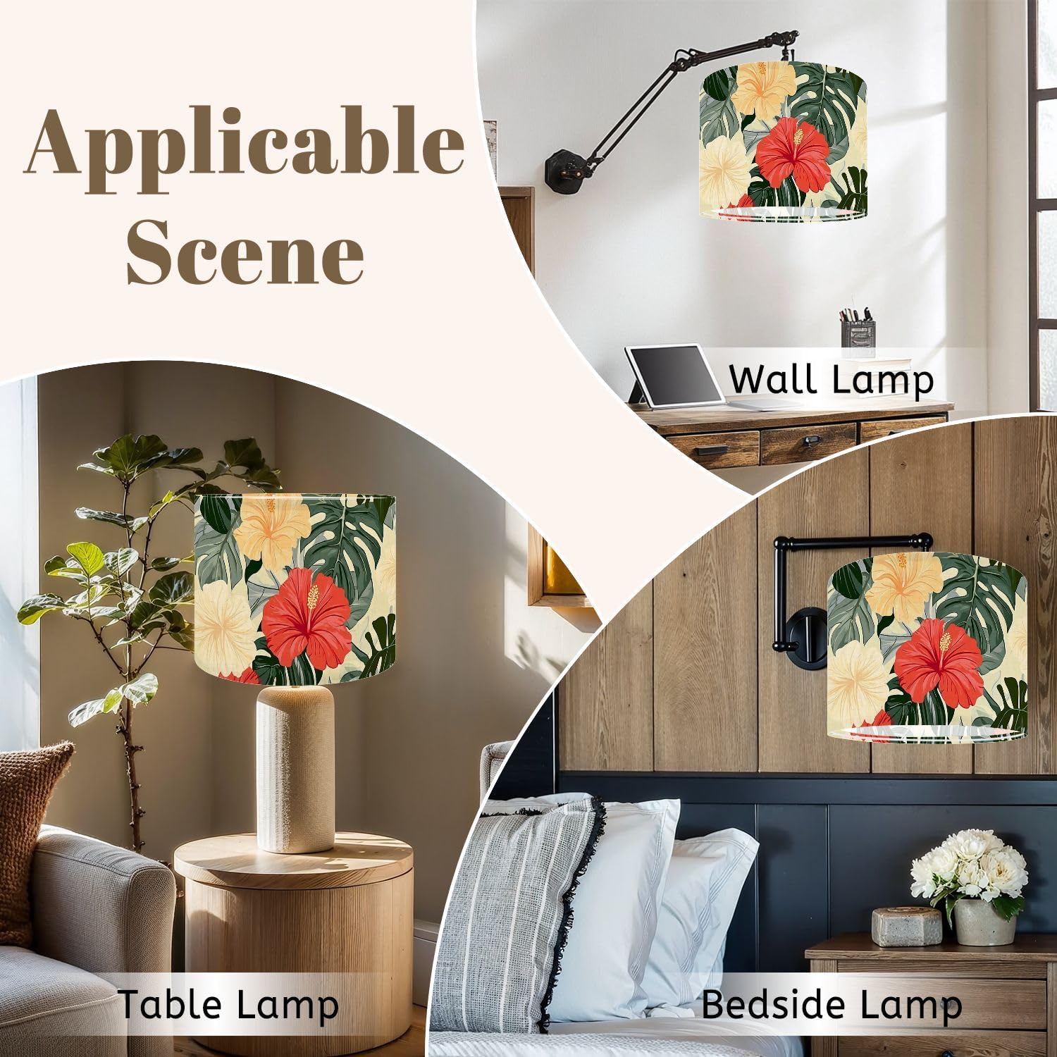 Drum Lamp Shades Summer colorful hawaiian seamless tropical plants hibiscus Lamp Shade for Floor Lamps Table Lamps Pendant Light 11"x8.9" Linen Replacement Large Lampshades