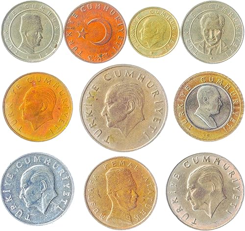Miniatura 3 de Turquía 10 Monedas Mixtas Moneda Turca Antigua Kurus Bin Lira Desde 1957