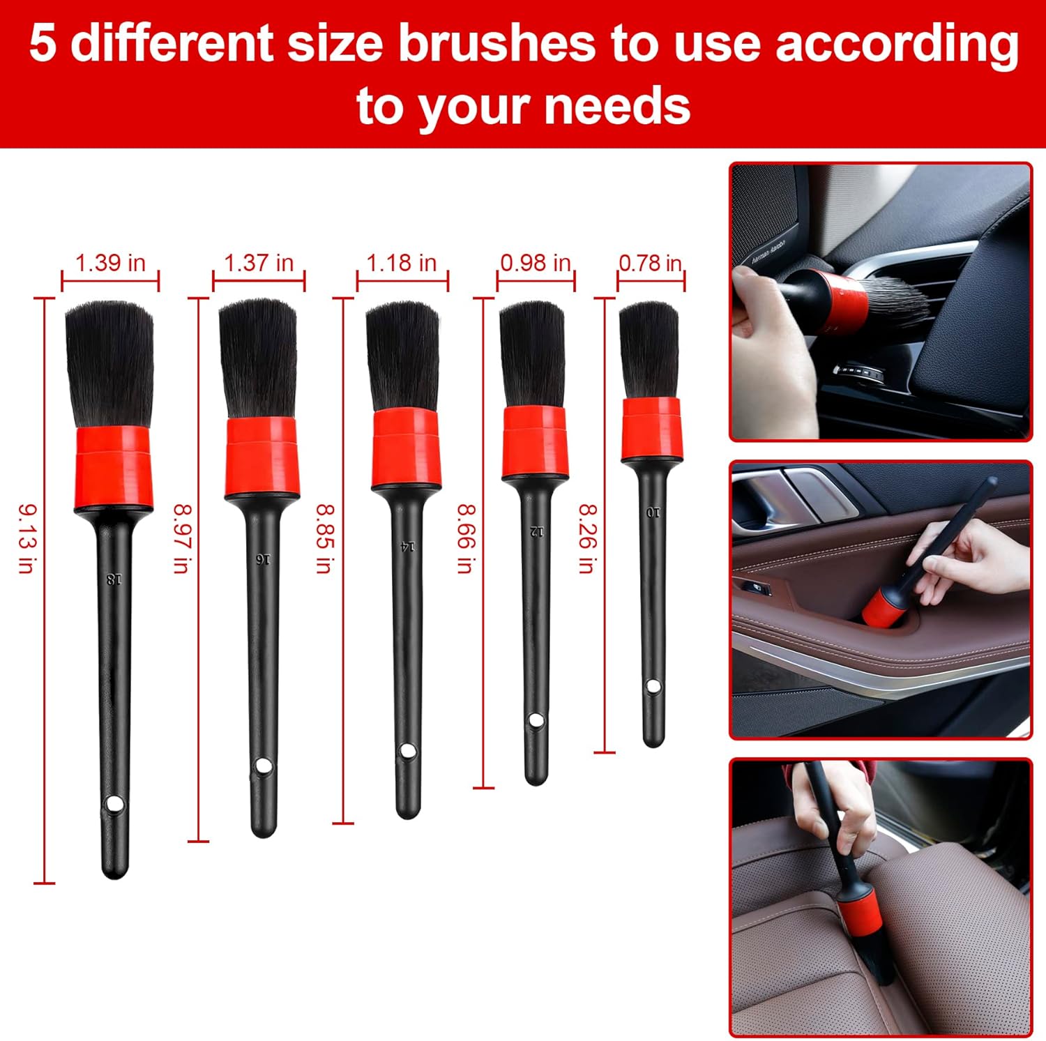 Amiss 18 PCS Car Cleaning Tools Kit, Car Detailing Brush Set with Driller Attachment Set, Car Wash Kit, Car Cleaning Brushes for Cleaning Interior, Exterior, Wheels, Etc. (Red)