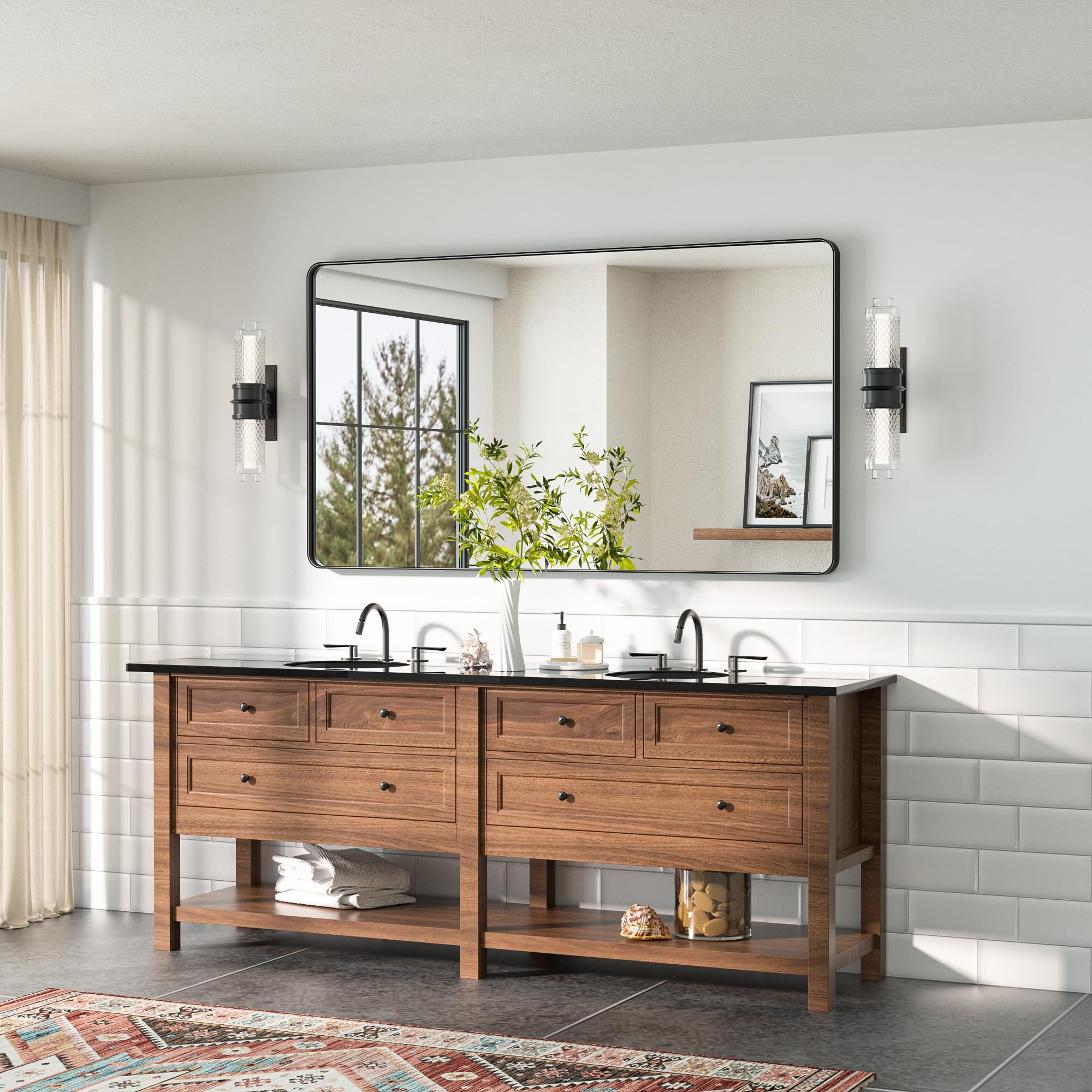 TETOTE Black Frame Mirror 55 x 30 Metal Framed Bathroom Vanity Mirrors, Tempered Glass, Modern Farmhouse Wall Mounted Mirror for Decorative(Horizontal/Vertical)