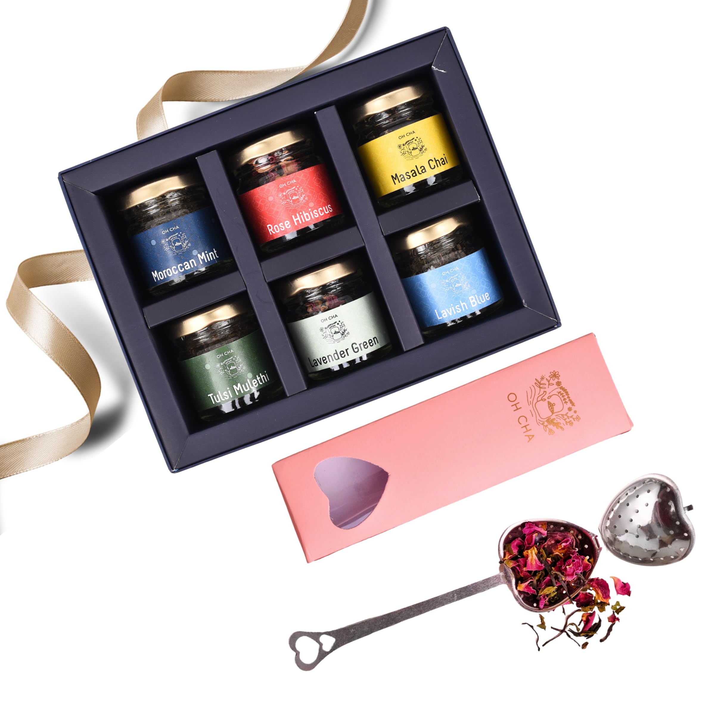 OH CHA - Assorted Teas Gift Box with Tea Infuser | Tea Gift Set with 6 Flavors and Stainless Steel Tea Strainer | Healthy Exotic Tea Sampler Gift Pack | Wedding Gift | Anniversary Gift | Birthday Gift (B0D9H4B7JT) Amazon Price History, Amazon Price Tracker