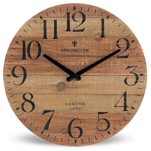 NIKKY HOME Rustic Farmhouse Wood Wall Clock 12 Inch Battery Operated Silent Non Ticking Distressed