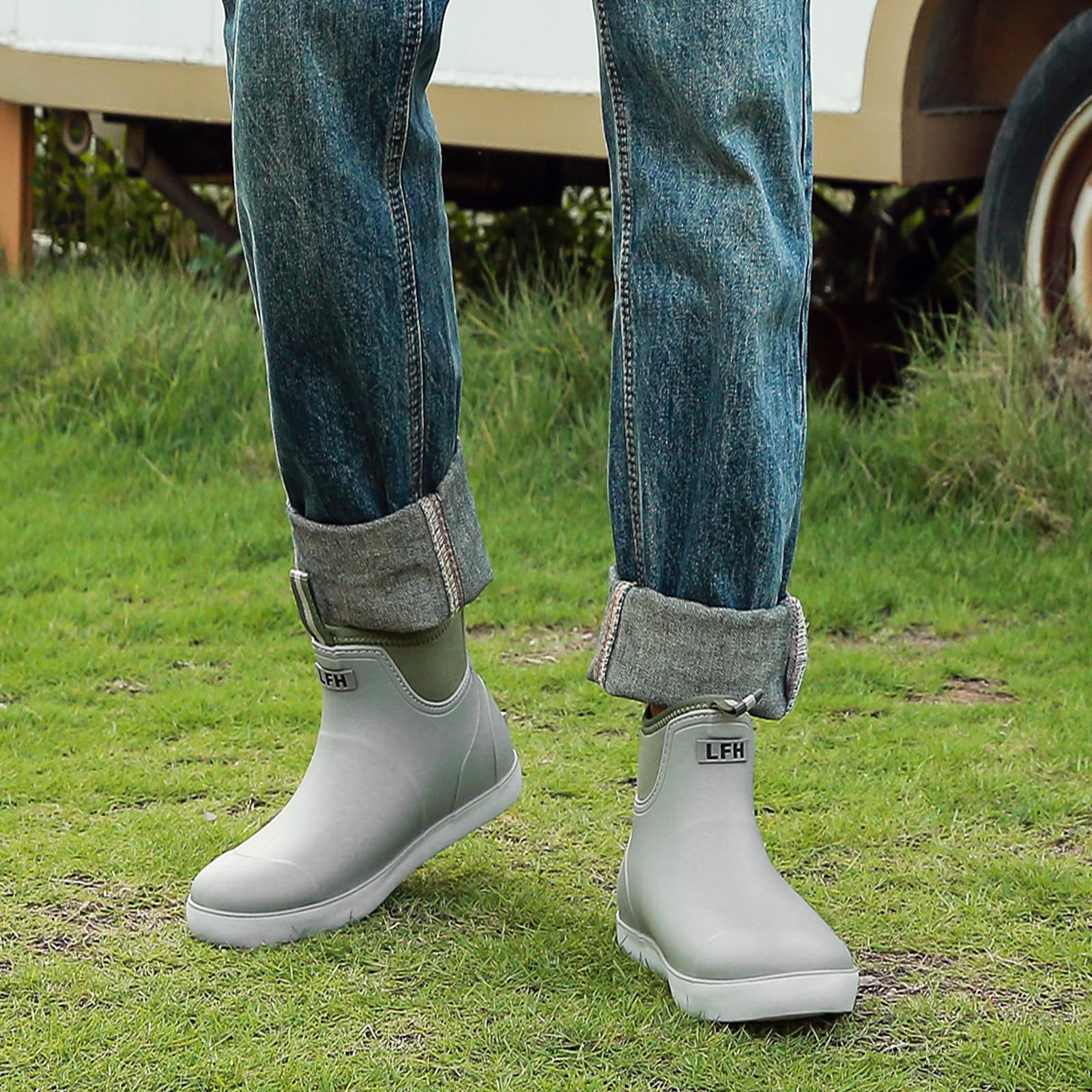 Stivali Gomma Uomo Da Pioggia, Stivali Da Pesca, Antiscivolo Leggere Comode Shorty Boots, Impermeabile Nero Scarpe Da Giardino