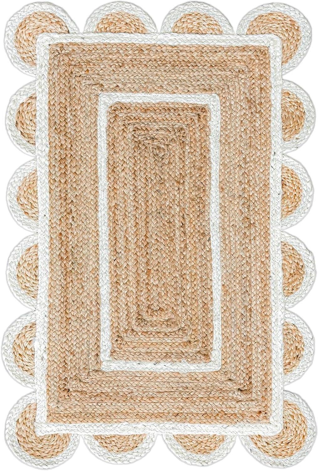 INDACORIFY Tappeto in juta naturale intrecciato a mano smerlato con bordo bianco Tappeto in juta fatto a mano Tappeto naturale intrecciato a mano (76 x 244 cm)