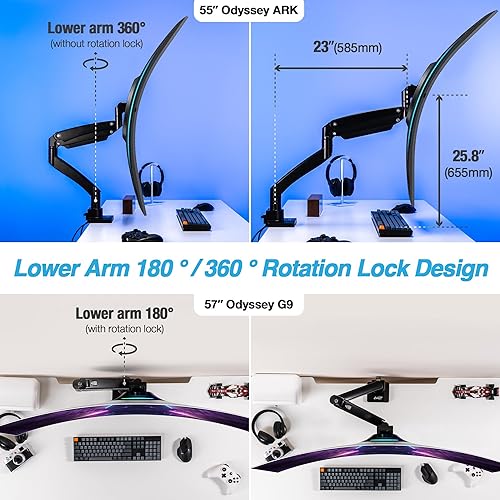 Miniatura 5 de AVLT Brazo de monitor súper ultra ancho de 17"-57" para pantallas de hasta 59.5 libras, soporte de escritorio de aluminio premium, altura neumática