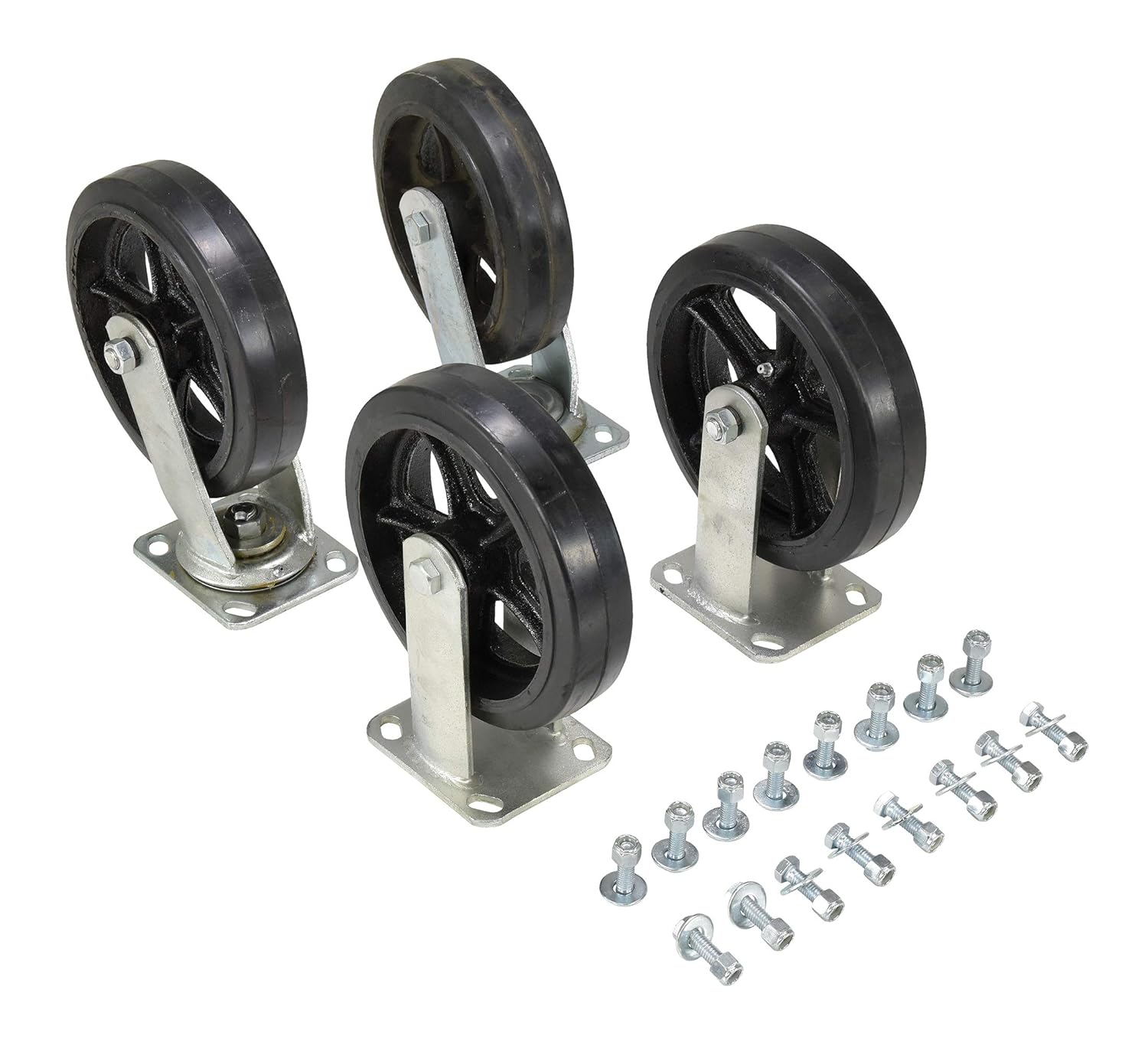 Vestil D-CK4-MR8-2 Mold-on-Rubber Plate Caster Set for Self-Dumping Hopper, 8" Diameter Wheels, 2400 lb. Capacity