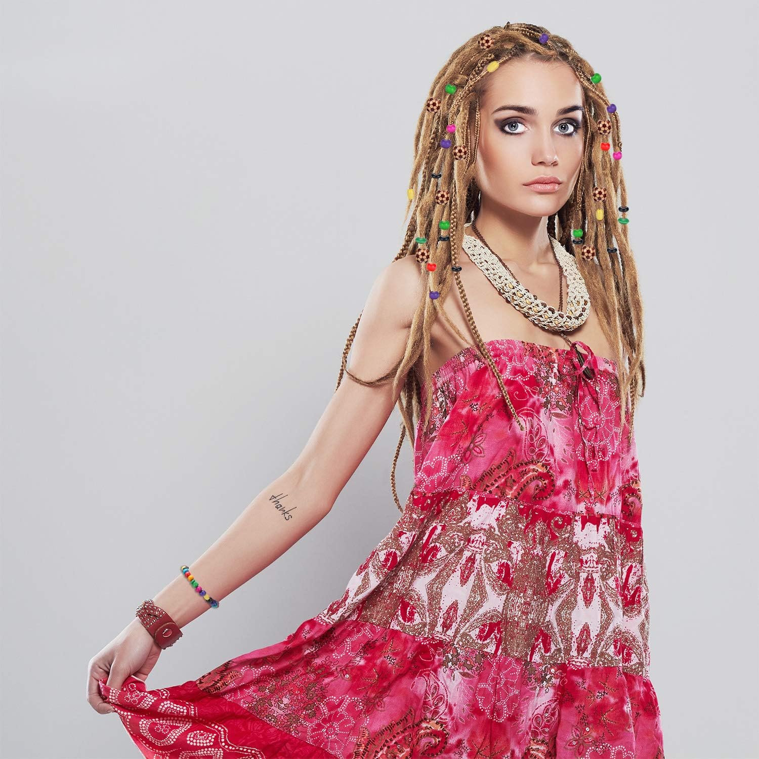 WILLBOND 1300 Pieces Wooden Beads for Crafts Colored Jewelry Making Painted Assorted African Beads for Hair Natural Wooden DIY for Adult Jewelry Making - Image 4