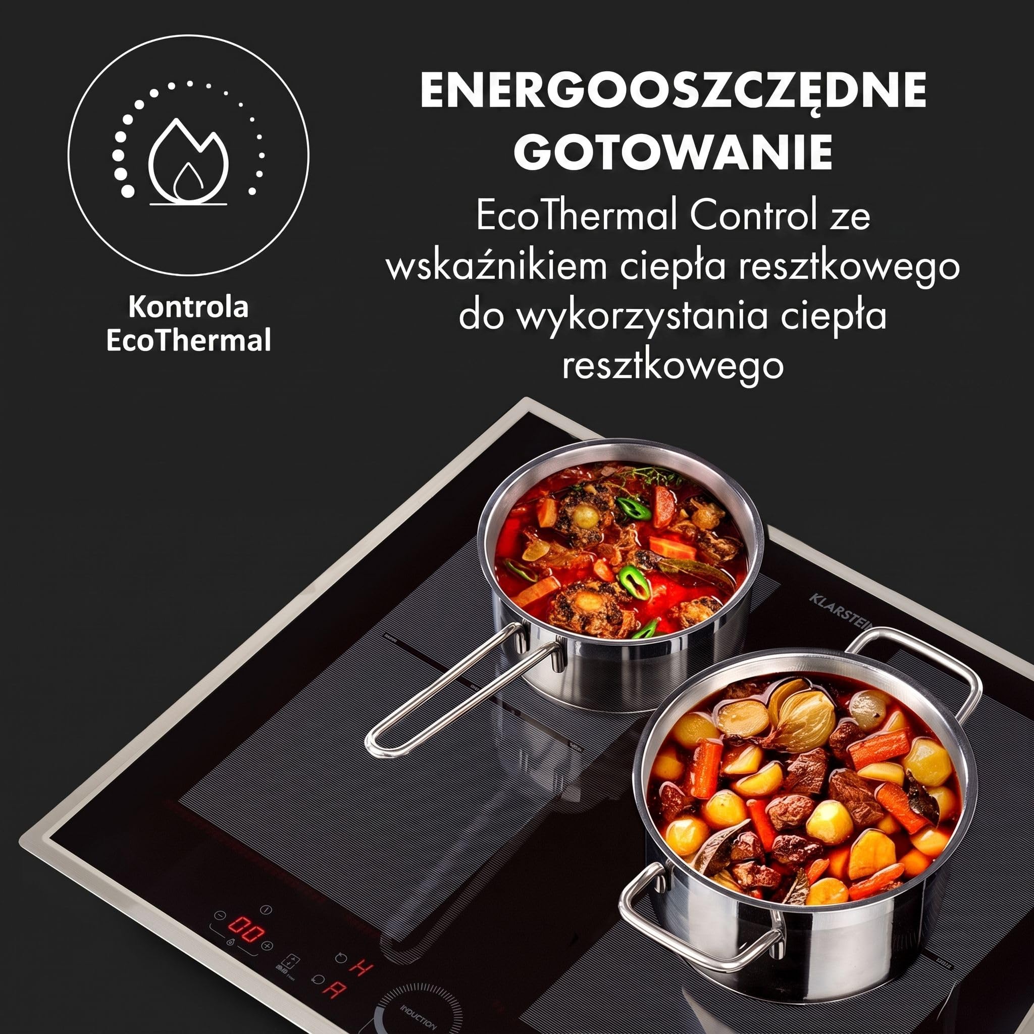 Klarstein Delicatessa Prime 60 Flex płyta indukcyjna - 60cm, 4-strefowa płyta do zabudowy, 7000W ThermoBoost, sterowanie dotykowe, timer i blokada rodzicielska, czarne szkło ceramiczne