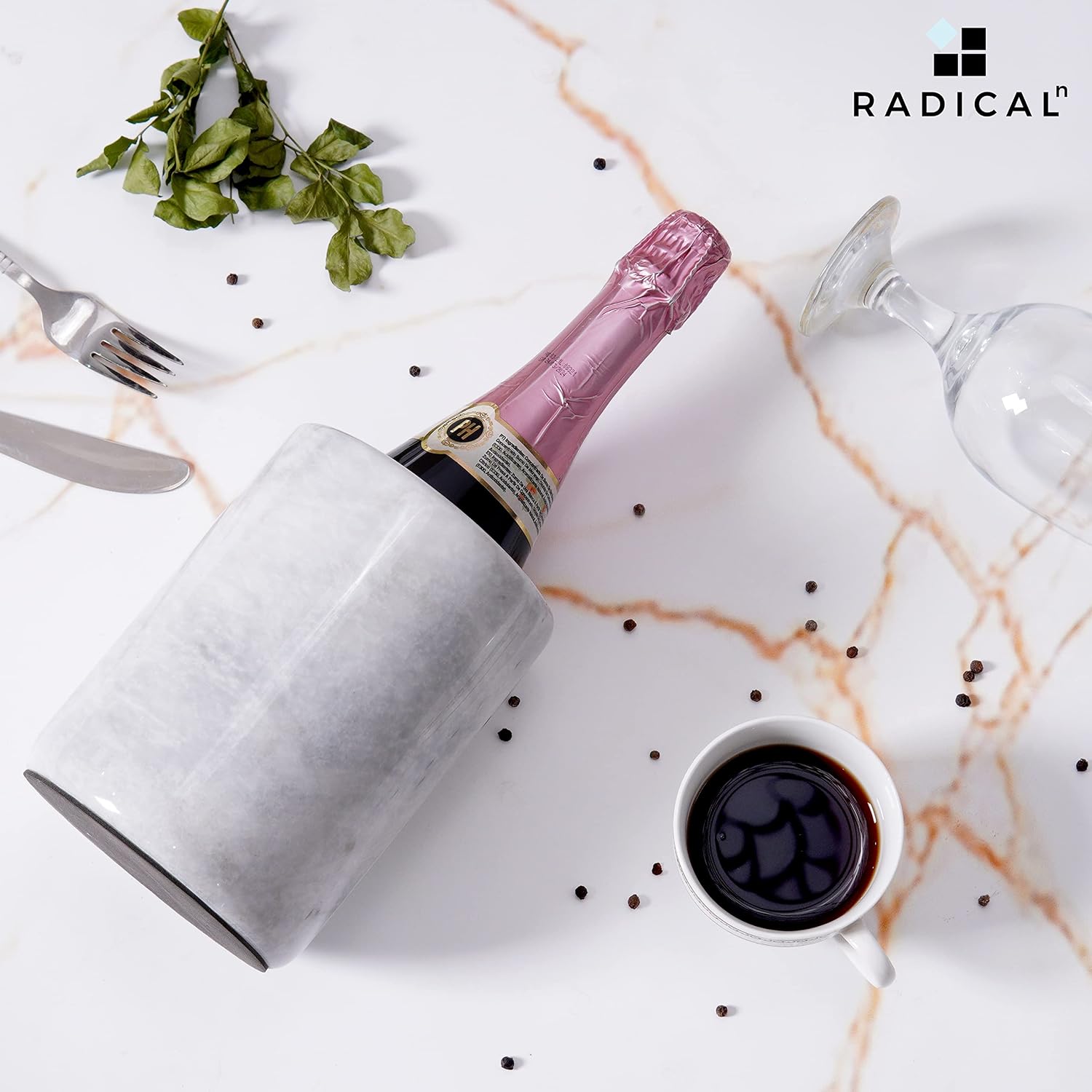 Wine Chiller White Table Top Handmade Marble Wine Chillers for Champagne - Tall 5x5x6.5 Inch" Beverage Freeze Cooler Holder - Use as Utensils, Stationery & Centerpiece Bar Decor (WZ-03)