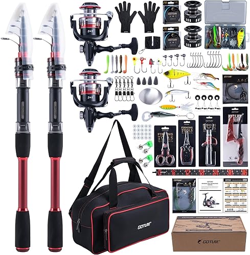 Miniatura 10 de Goture Caña de pescar giratoria y carrete combos telescópicos de pesca+ carretes giratorios precargados con bolsa de transporte, kit para viajes de
