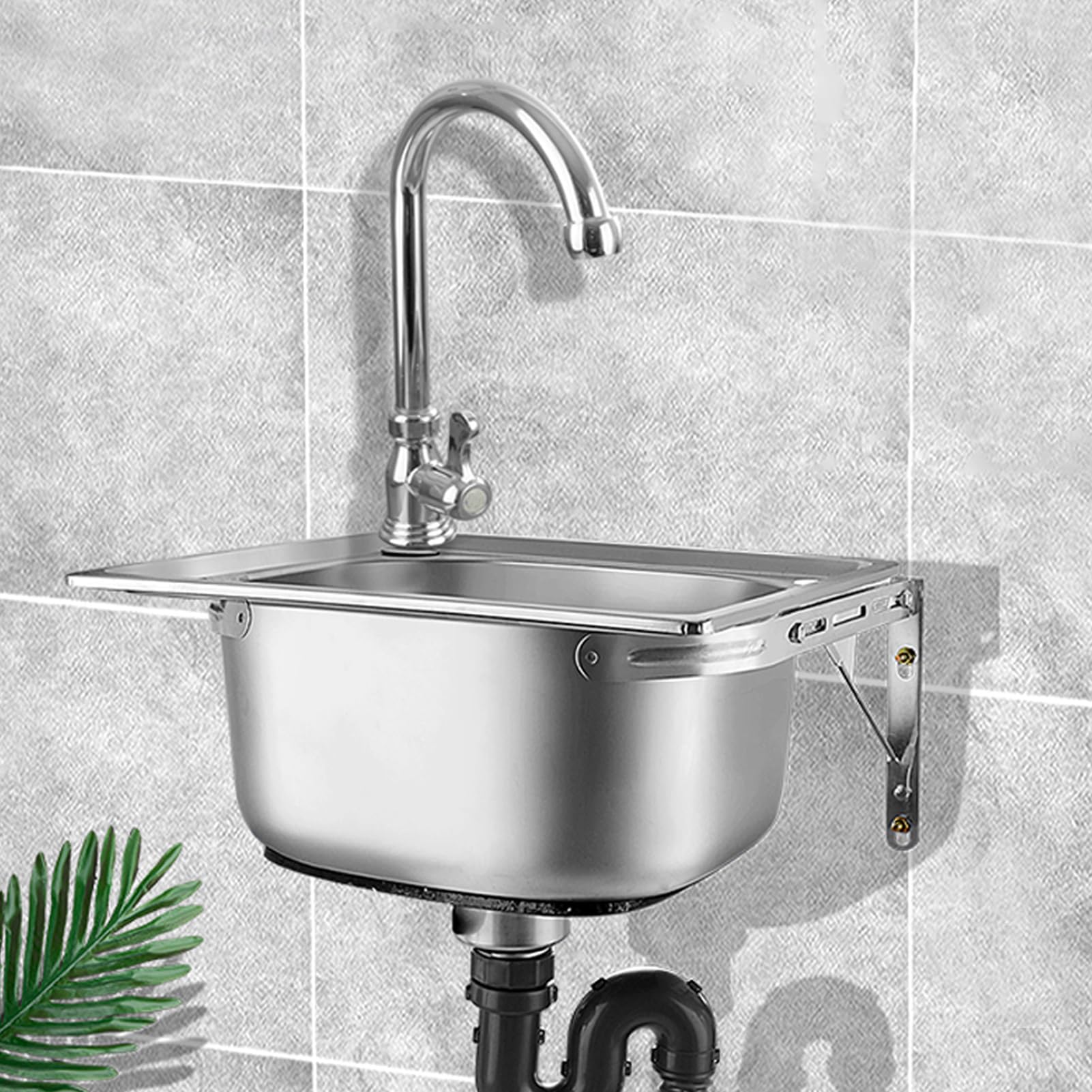 Lavello da Cucina,lavello Cucina a Parete in Acciaio Inox Una Vasca con Rubinetto e Tubo di Scarico,lavabo Commerciale per Lavanderia,Ristorante,Bagno (42x38x18)