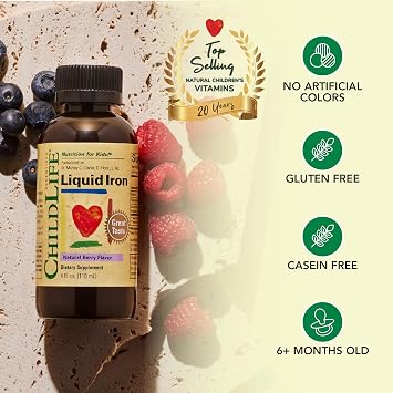 ChildLife Essentials Liquid Iron for Kids, Berry, 4 Fl Oz | Iron Vitamin Liquid Supplement, Toddler & Baby, Gluten Free, No Artificial Colors, No Added Sugar, Natural Berry Flavor