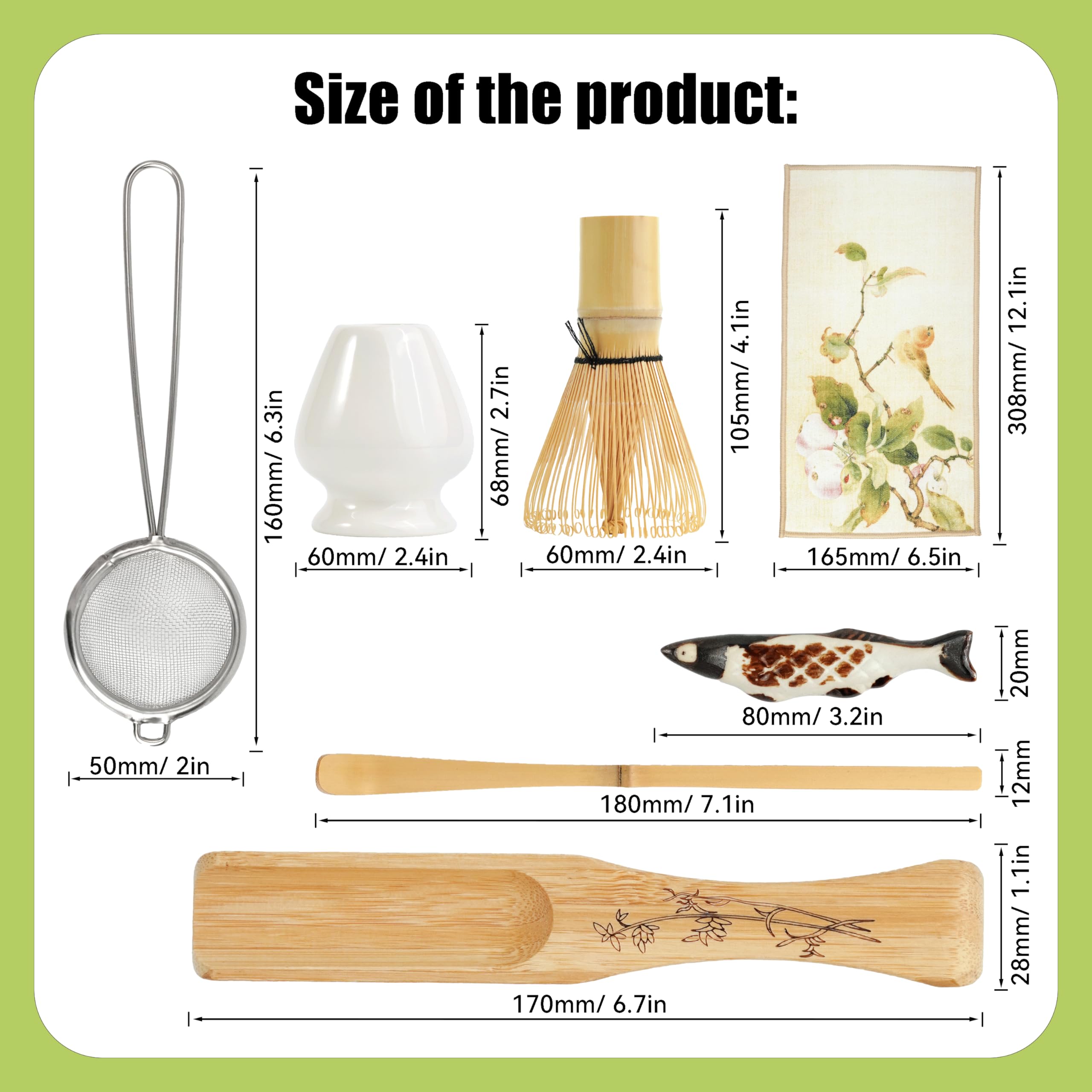 Matcha Set ha 8 Pezzi, kit Matcha Cerimoniale, Grigio Blu Ciotola in Ceramica e Matcha Whisk Fatte a Mano