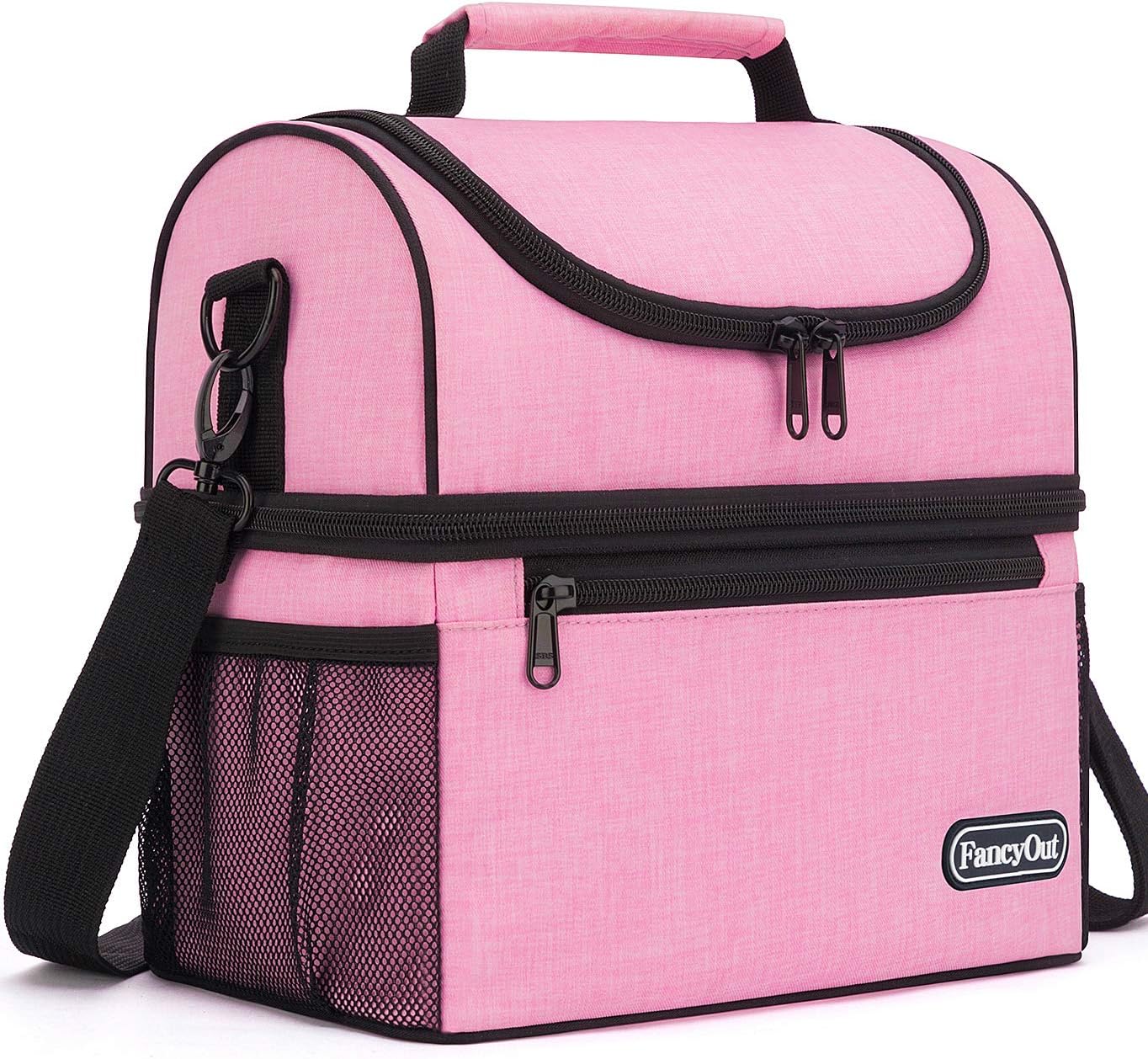 Insulated Lunch Bag with Dual Compartment, Leak Proof Liner Cooler Bag with Adjustable Shoulder Strap, Water-Resistant Lunch Box for Office/Picnic/Hiking/Beach (Style B-Light Pink)