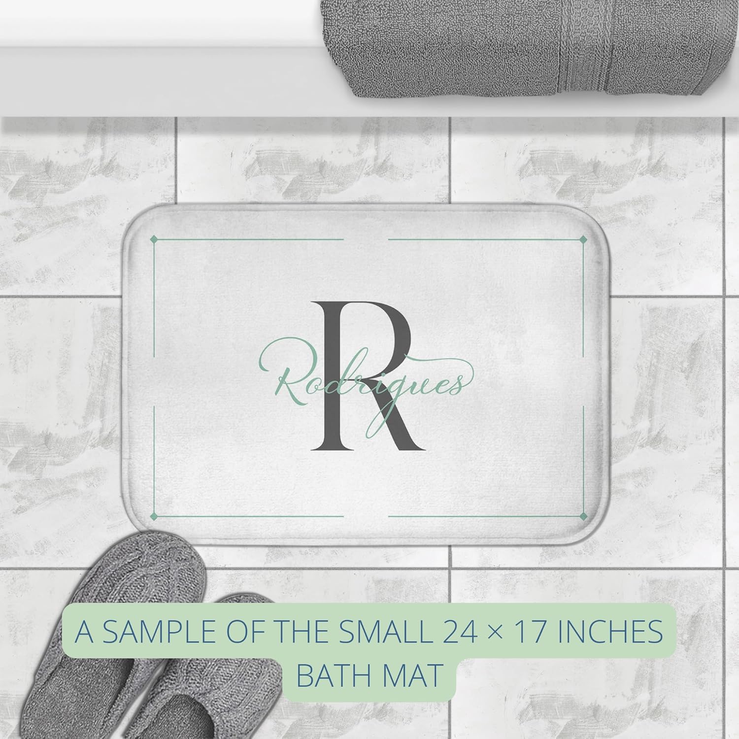 Custom Monogrammed Bath Mat, Personalized Fast Drying Memory Foam Bath Mat with Your Name & Initials, Aesthetic Non-Slip Bathroom Shower Floor Rug, Housewarming Décor Gift Idea