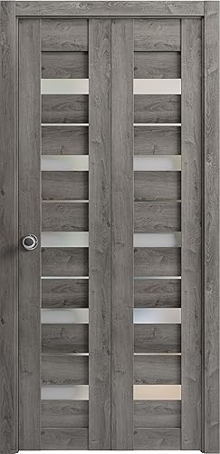 Armario corredizo de puertas plegables de 64 x 80 pulgadas  Quadro 4445 gris Nebraska con vidrio esmerilado  Juego de herrajes de molduras