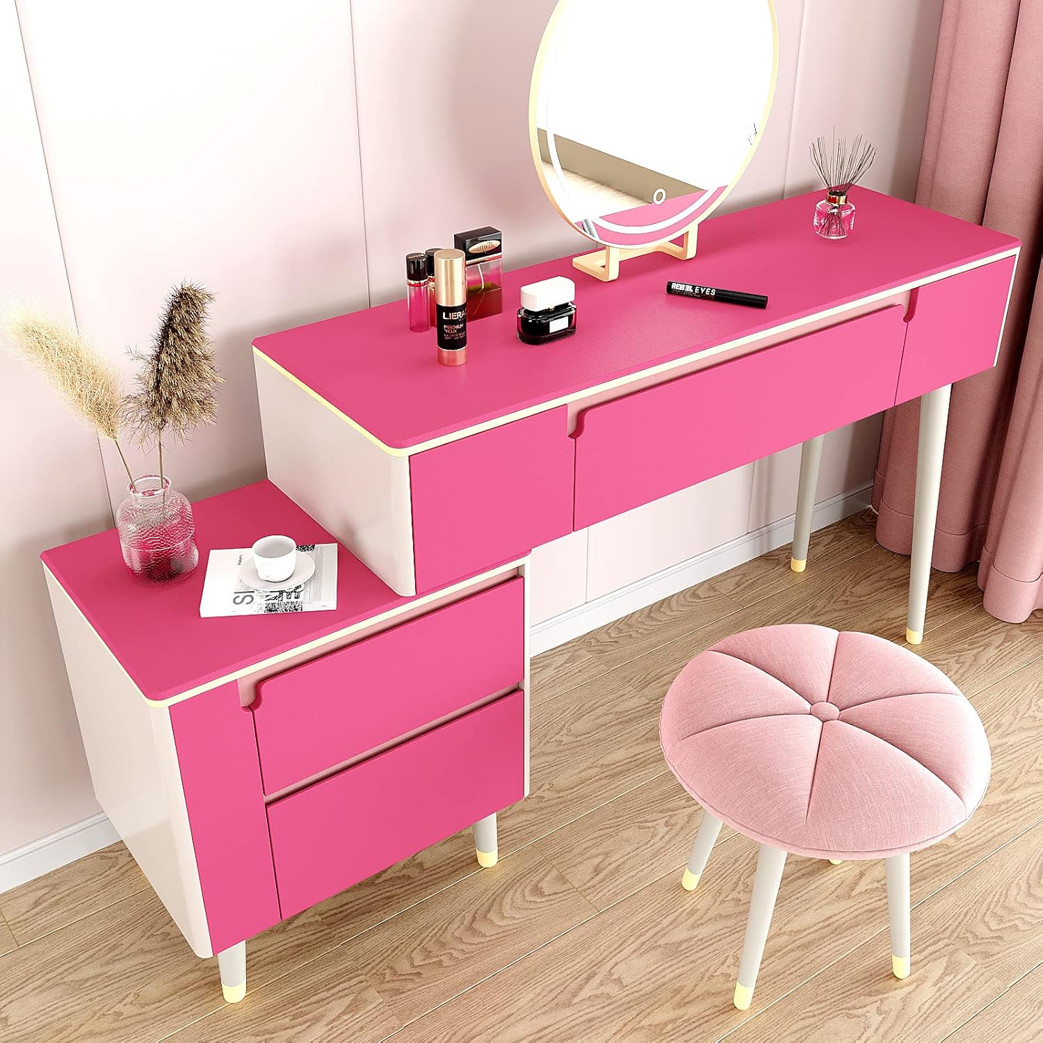 VEELIKE Magenta Pink Wallpaper Stick and Peel Deep Pink Contact Paper for Cabinets Accent Walls Furniture 24''x354'' Renter Friendly Self Adhesive Girly Wallpaper for Bedroom Nursery Dorm Removable