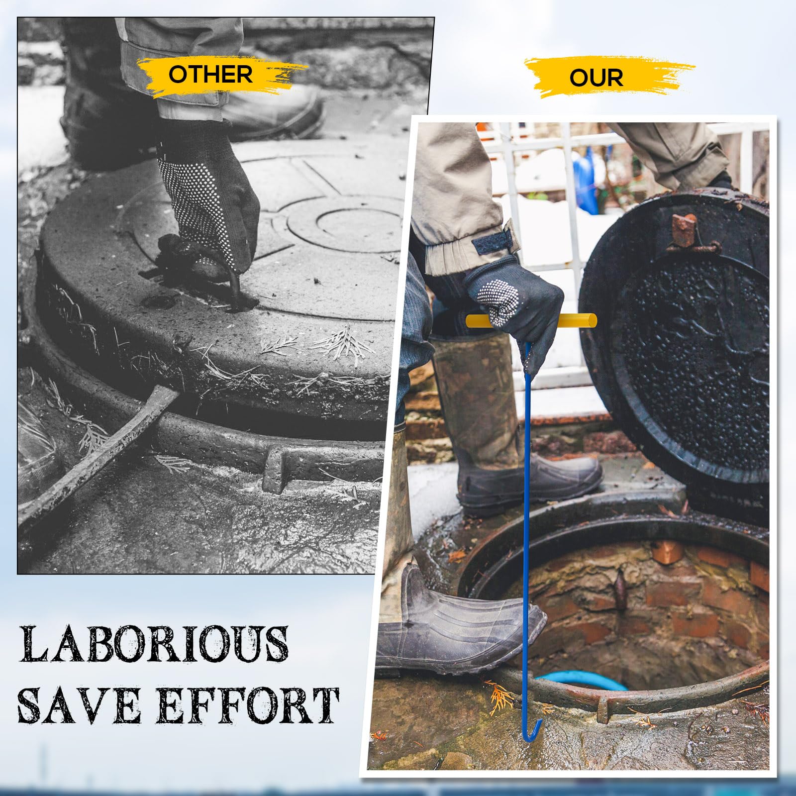 Heavy Duty Manhole Cover Hook - 30 Inch Lifting Tool -5